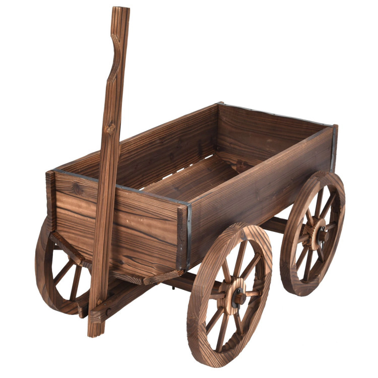 Hivvago Wood Wagon Planter Pot Stand with Wheels
