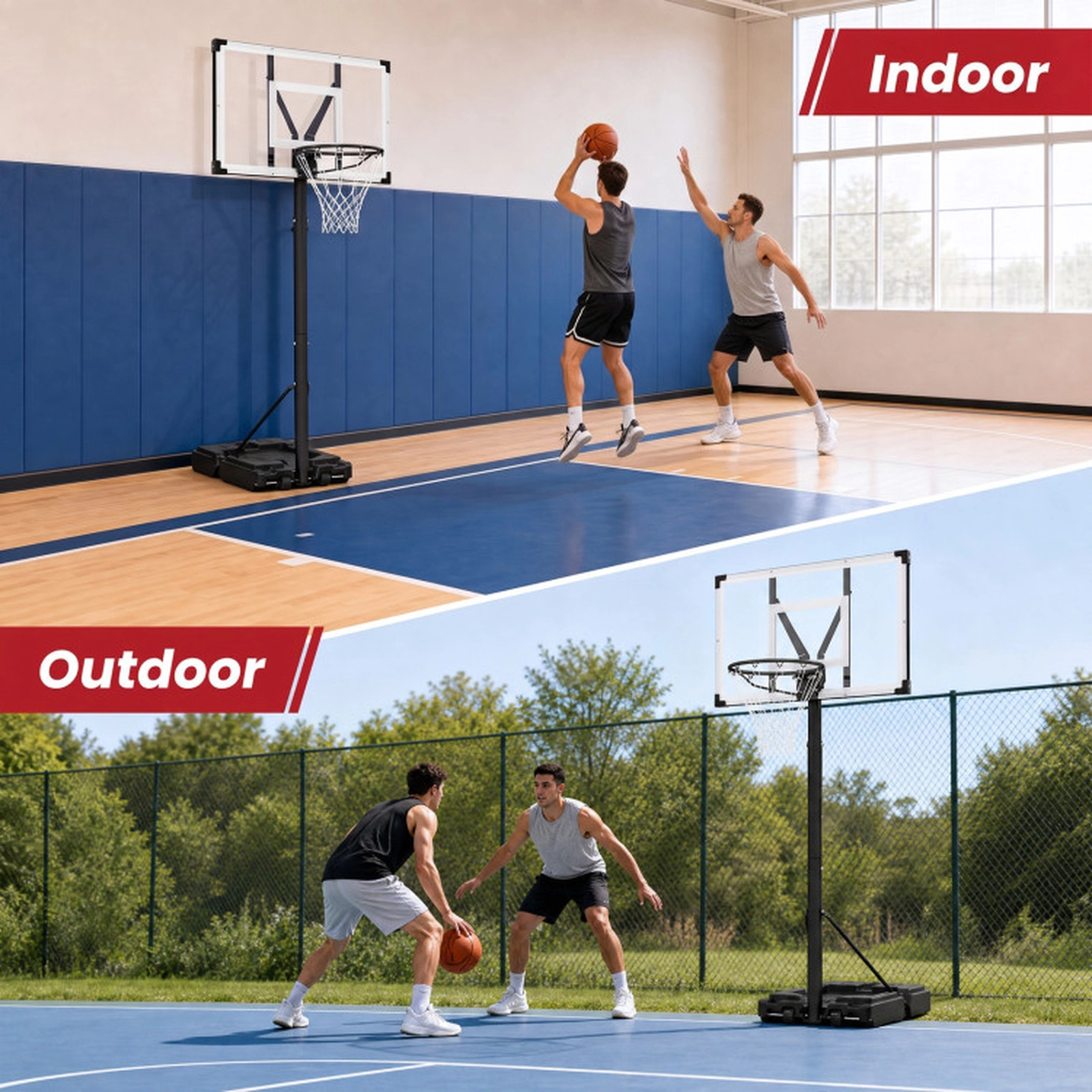 SUGIFT Black Portable Basketball Hoop with Shatterproof PC Backboard and Fillable Base 4.43-ft to 10-ft H 18-in Rim
