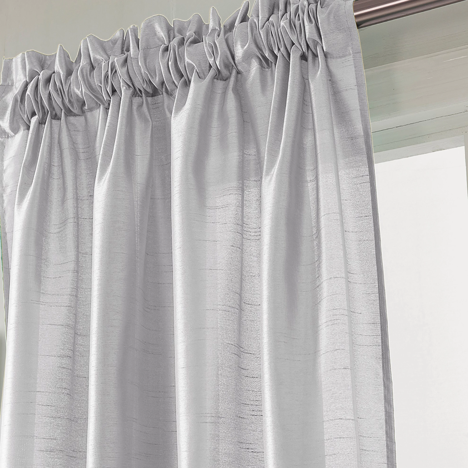 RT Designers Collection 100% Polyester 82 GSM Faux Silk Nikki Rod Pocket Curtain Panel 54" x 90" Silver