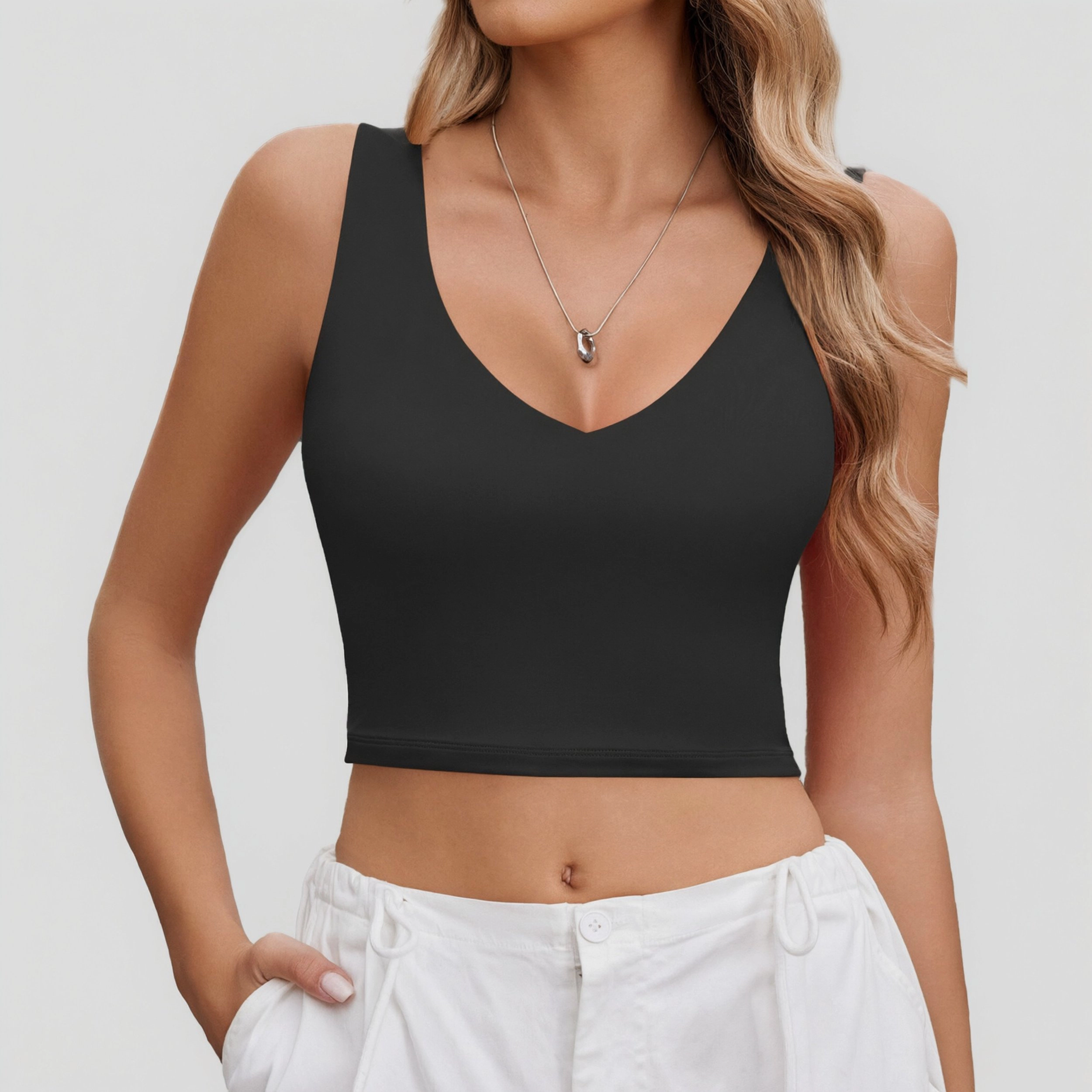 Avidlove Women's Deep V Neck Backless Double Lined Crop Tank Top