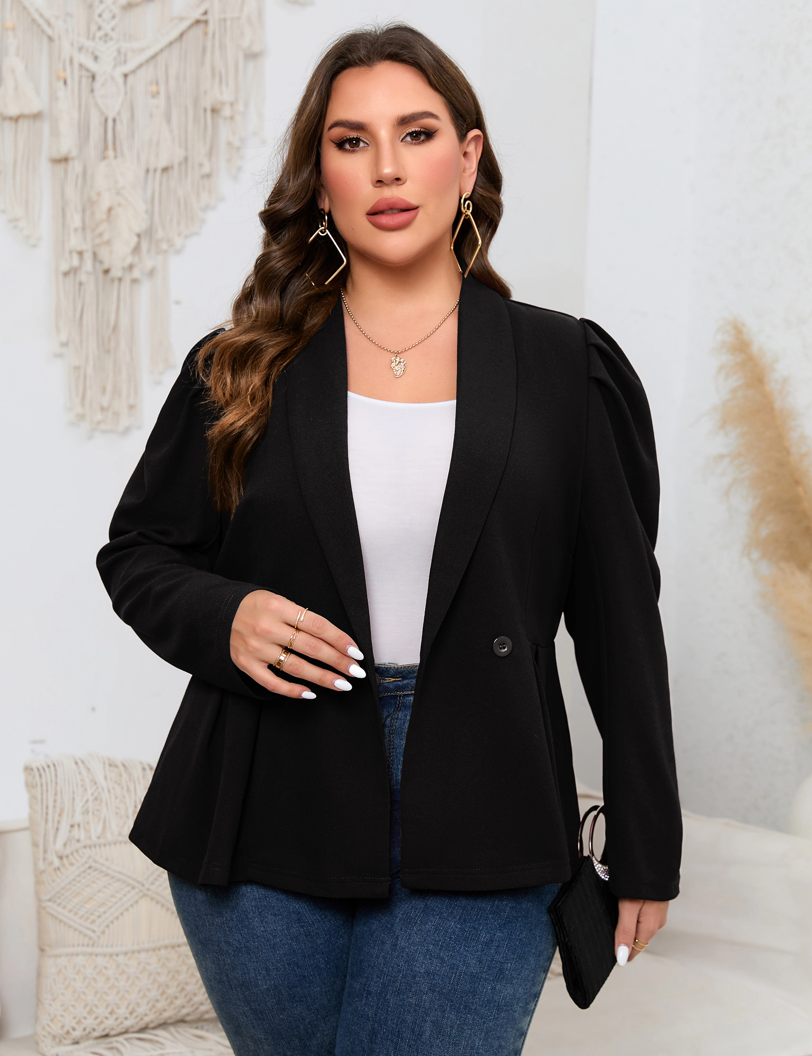 KOJOOIN Plus Women's Business Casual Peplum Blazer Long Sleeve Open Front Jacket