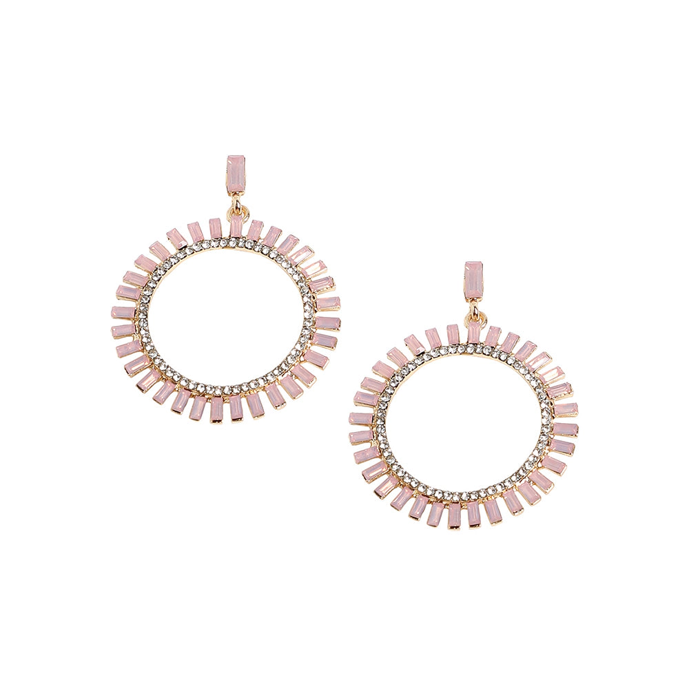 SOHI Women's Baby Pink Circular Crystal Drop Earrings