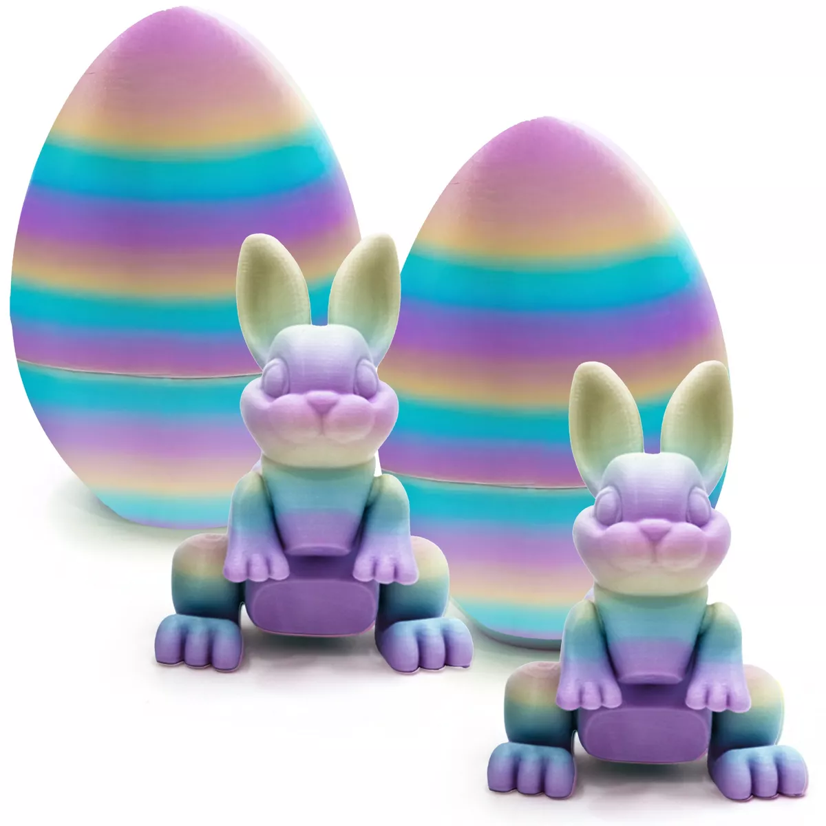 Sperric 3D Printed Surprise Eggs, 4.3” Prefilled Easter Egg w/ Articulated Bunny Fidget Toys, Basket Stuffers 2Pk