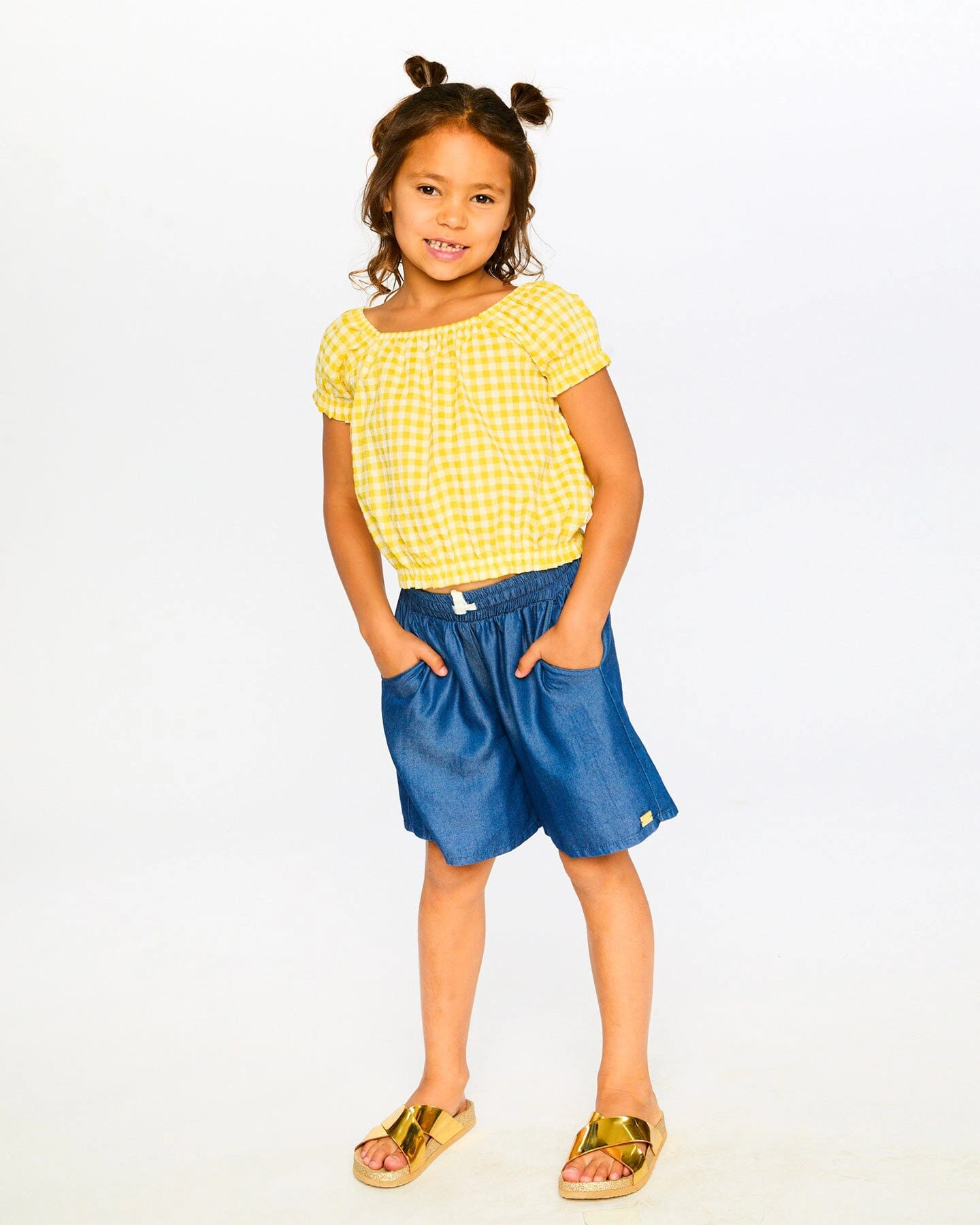Deux par Girls Chambray Elastic Waist Bermudas