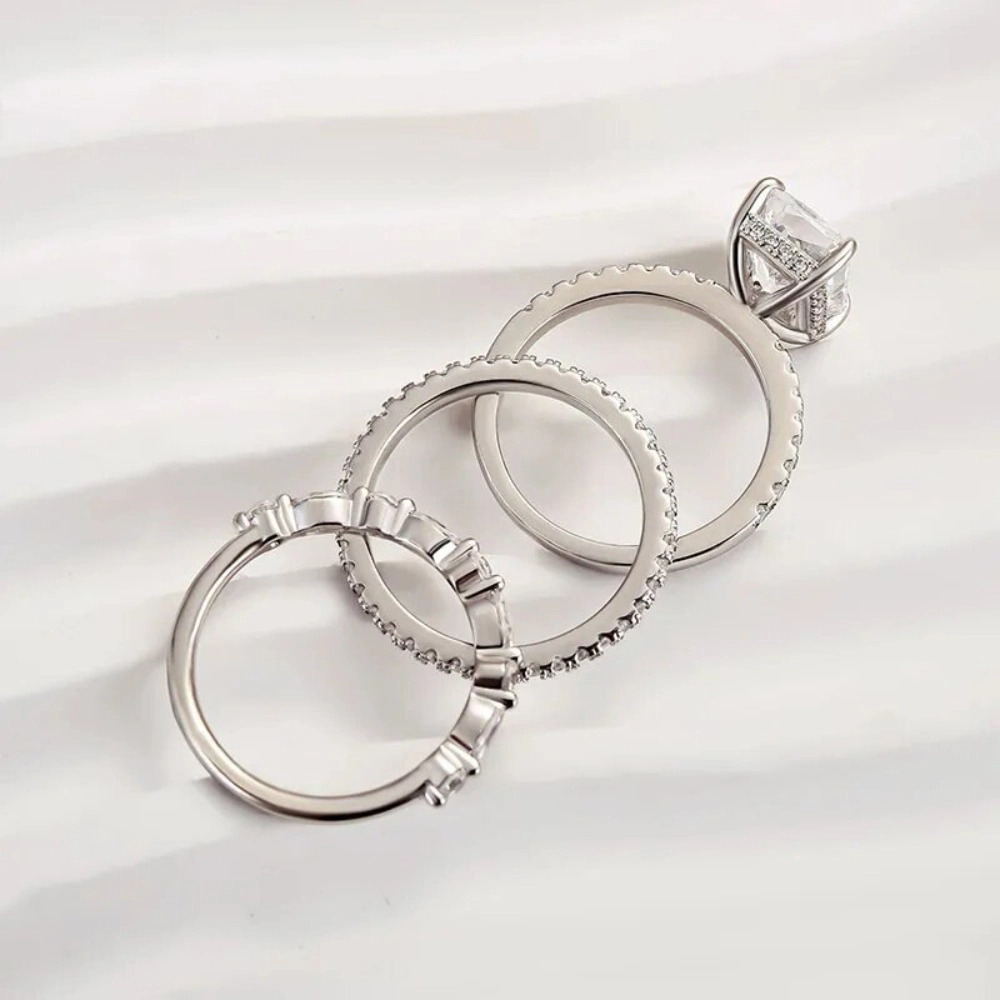 Princess Cut Cubic Zirconia 7‑Piece Bridal Ring Set Stackable Engagement Wedding Bands for Women