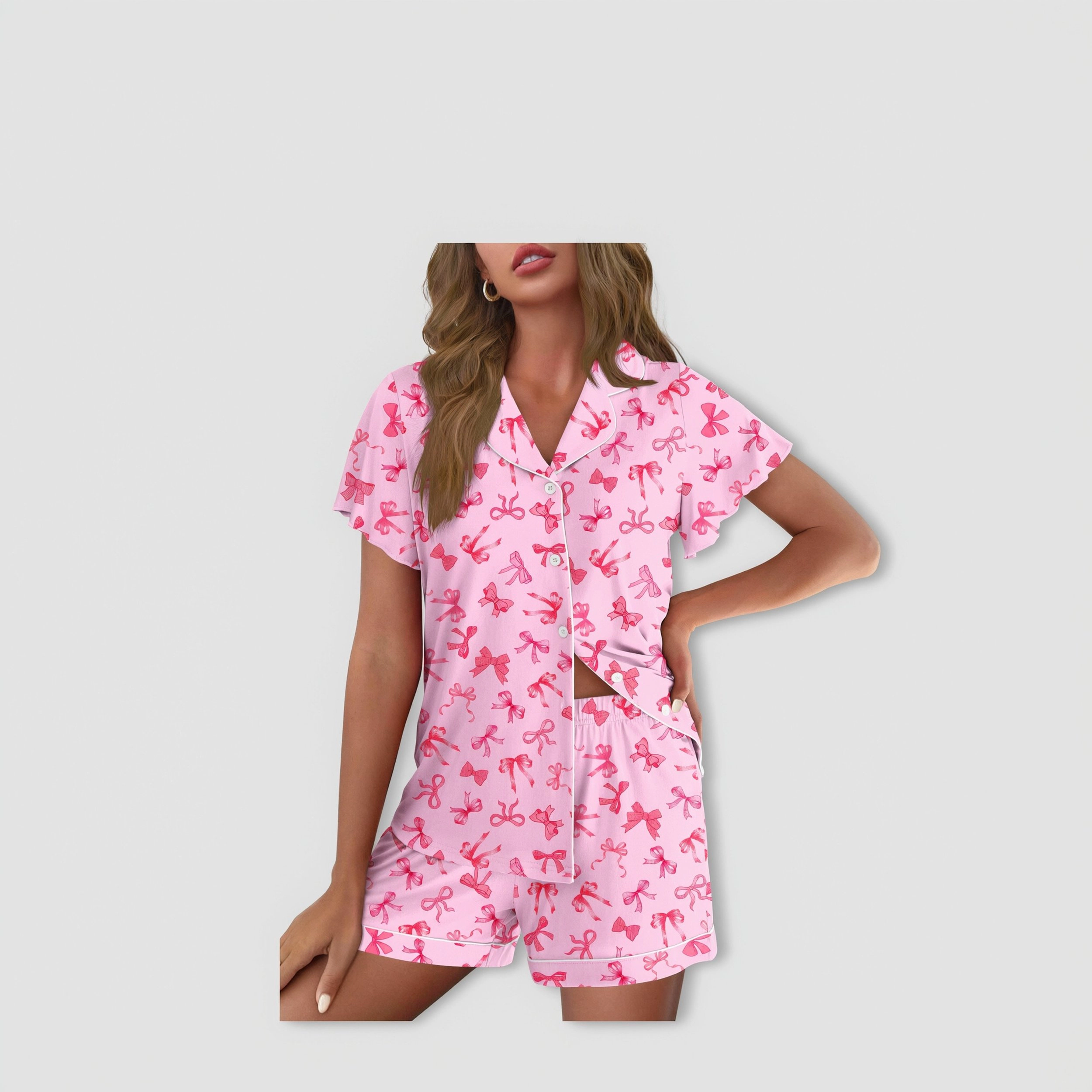 Ekouaer Pajamas for Women Set Button Up Pjs Ruffle Sleeve Sleepwear Notch Collar Bride Soft Pj