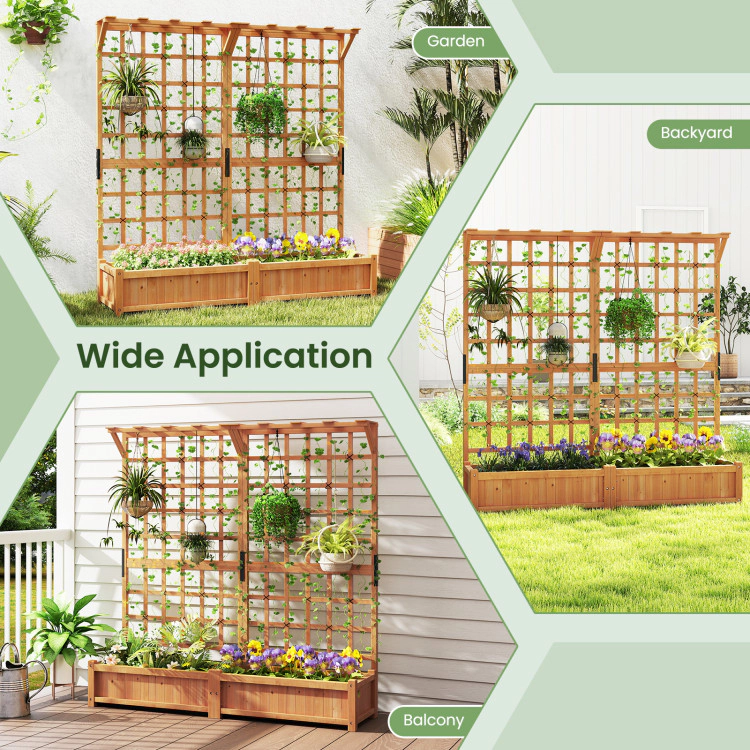 Hivvago 71 Inches Large Wooden Planter Container with Trellis and Hanging Roof-Orange