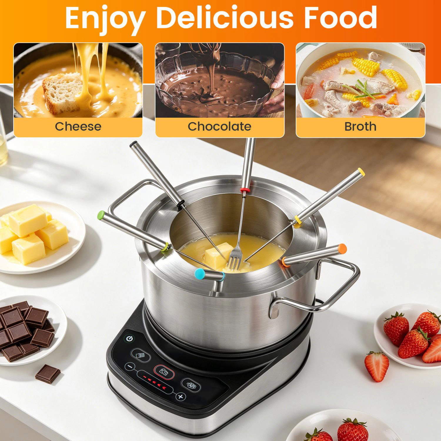 SlickBlue 1200W Electric Fondue Maker with 3.2 QT Pot & 6 Forks