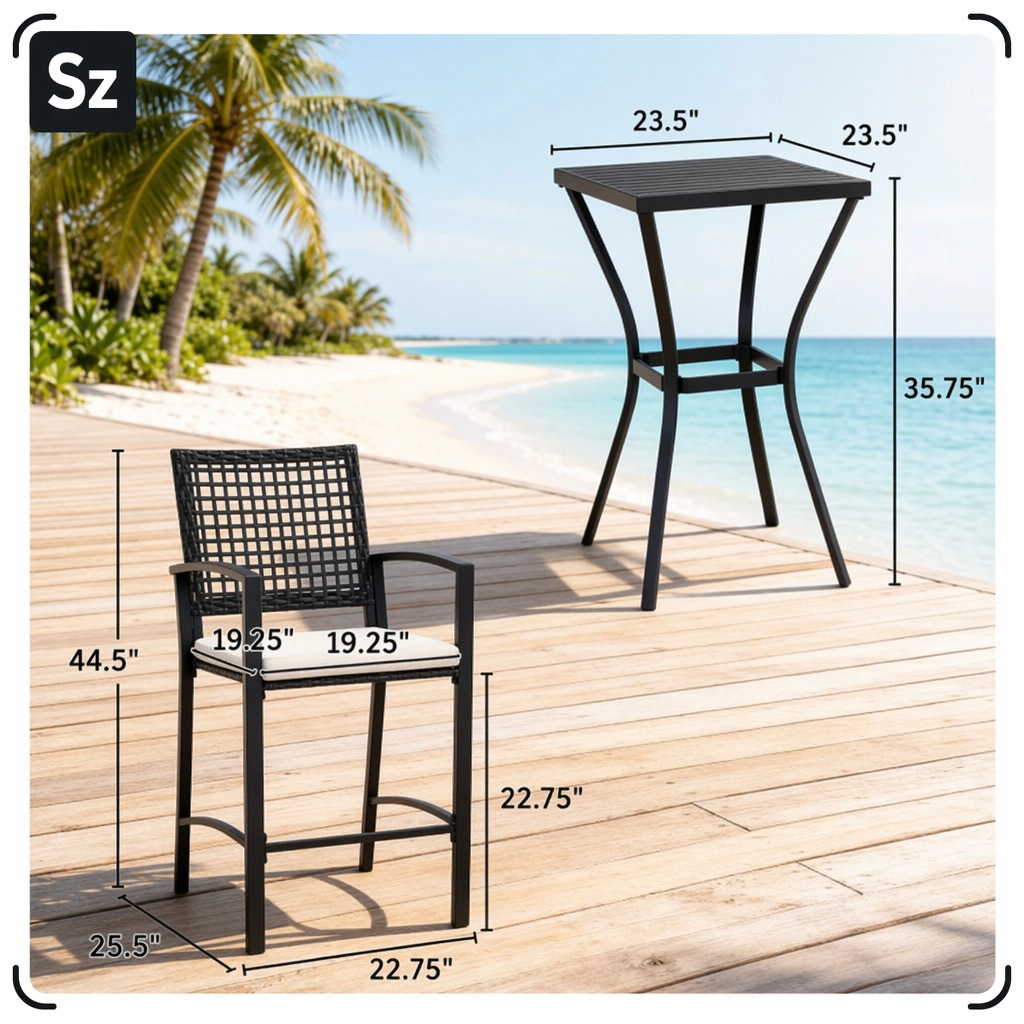 WOW PIONEER Compact Weather Resistant Outdoor Patio Rattan Conversation Set for Balcony Backyard Porch Garden Poolside