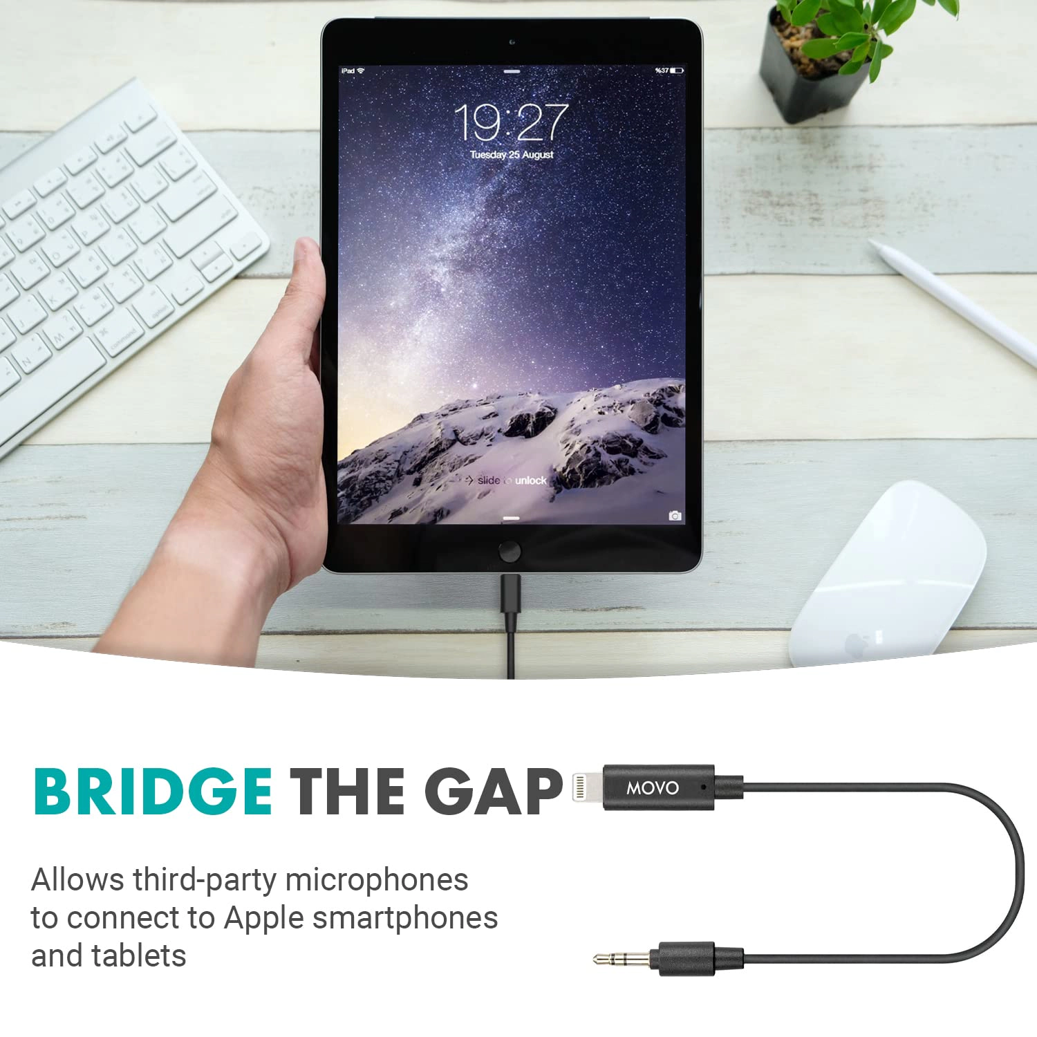 Movo IMA-4 3.5mm Male TRS to Lightning Dongle - Apple Microphone Adapter for iPhone - Aux Adapter for Mics - 3.5mm TRS