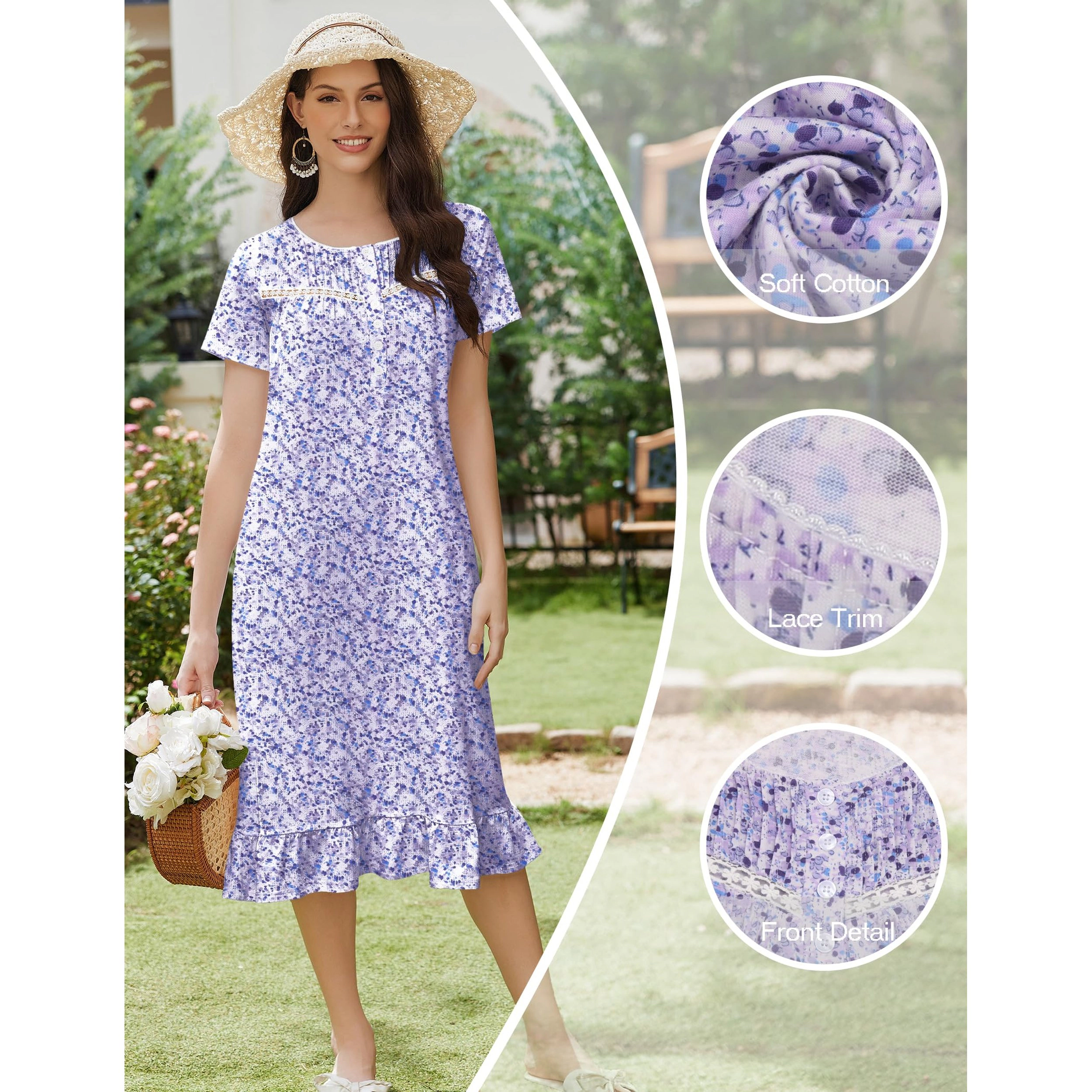 Ekouaer Nightgowns Sleeping Soft Long Button Maternity Night Gowns House Dresses Shirts