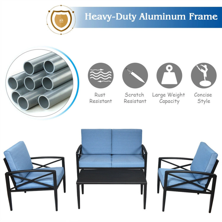 Hivvago 4 Pieces Patio Furniture Set Aluminum Frame Cushioned Sofa