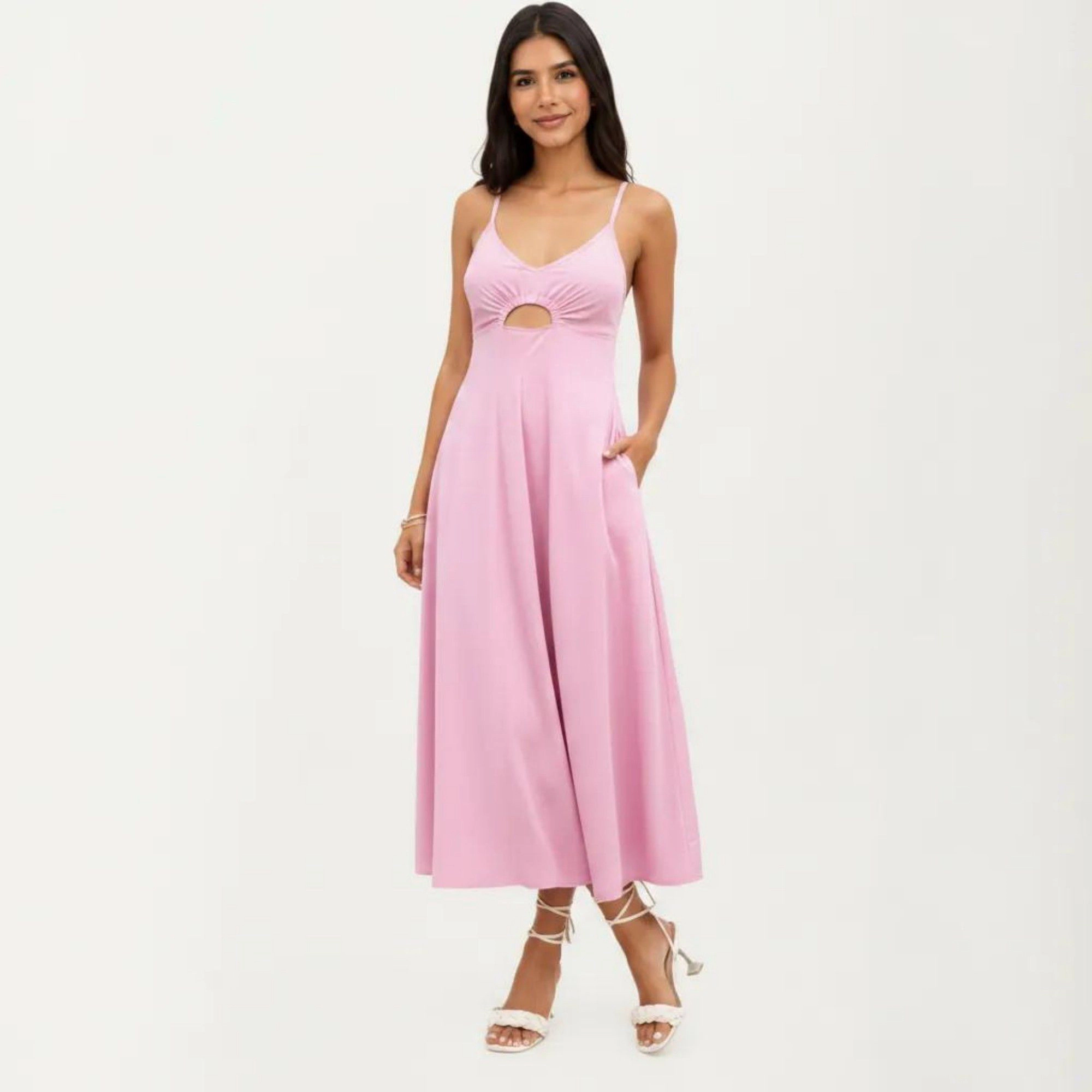 Anna-Kaci Women's Sleeveless Cutout Front Smocked Back Maxi Dress