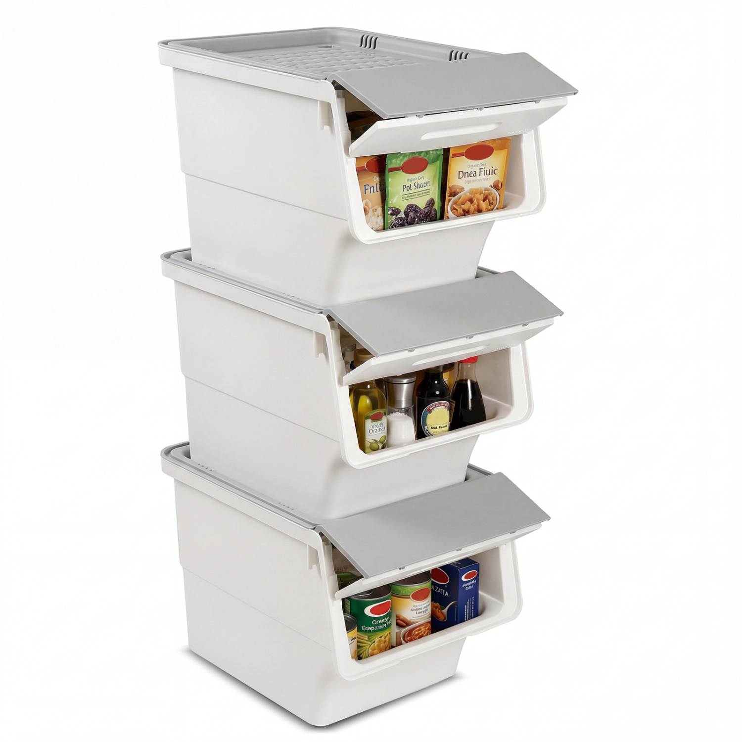 SUGIFT 3-Pack Gray 12.5-qt Rolling Storage Bins with Lids Nestable Pantry Closet and Toy Organizer Boxes