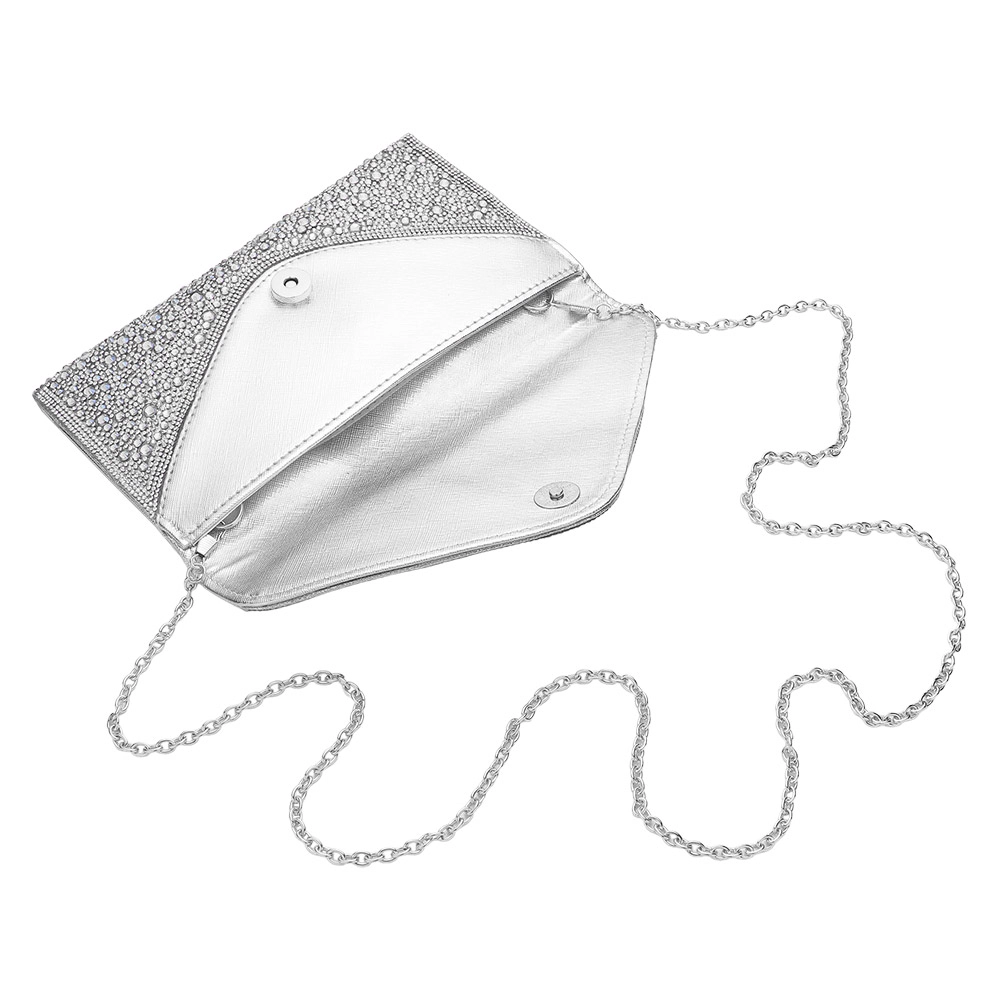 FASHNZFAB Bling Stone Studded Flap Envelope Evening Clutch Crossbody Bag
