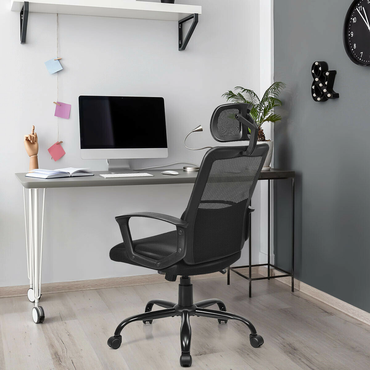 SUGIFT High Back Mesh Ergonomic Swivel Office Chair with Headrest 265-lb Capacity 45.5-49.5-in Adjustable Height Black