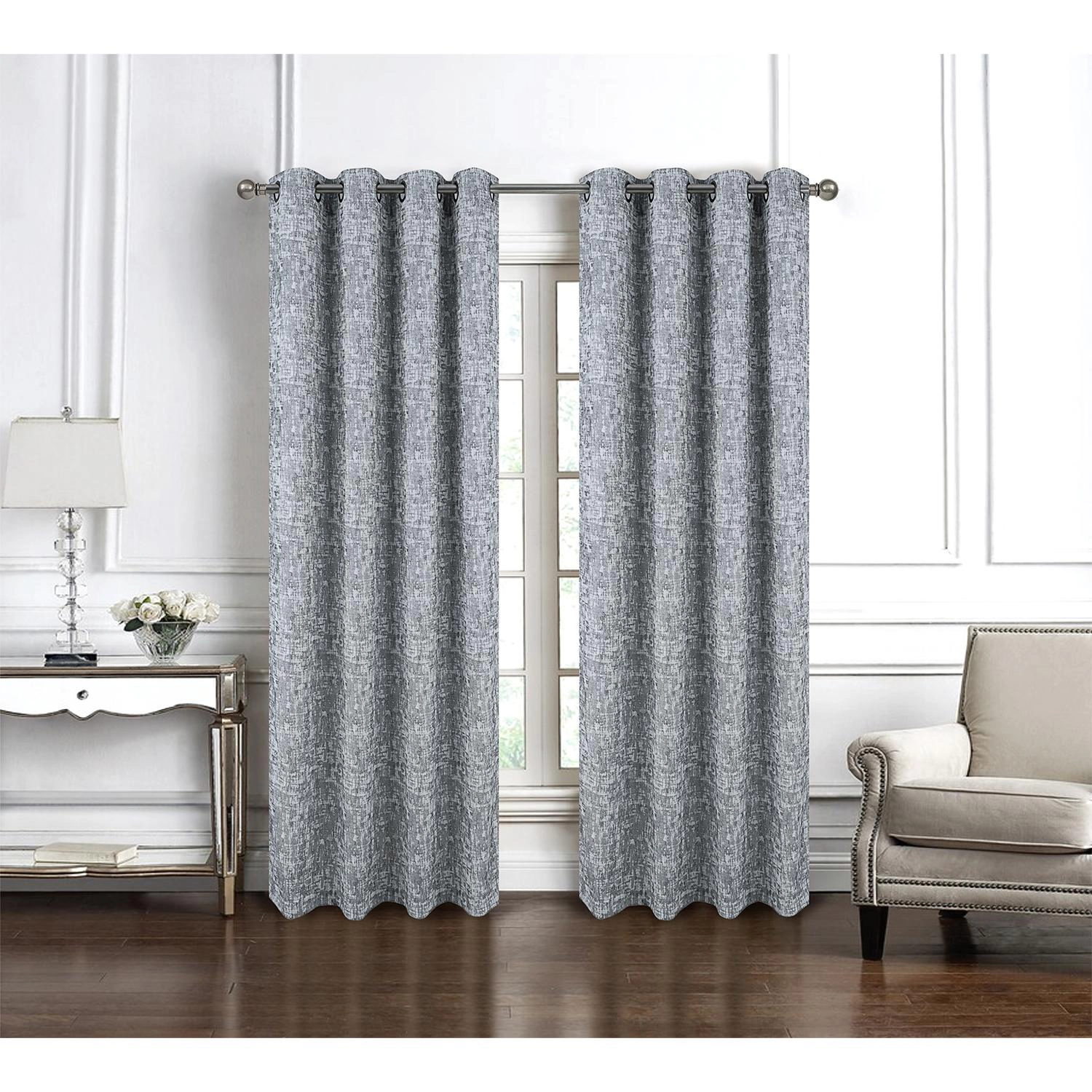 RT Designers Cambridge Jacquard Decorative Grommet Window Curtain Panel 54 x 90 Silver
