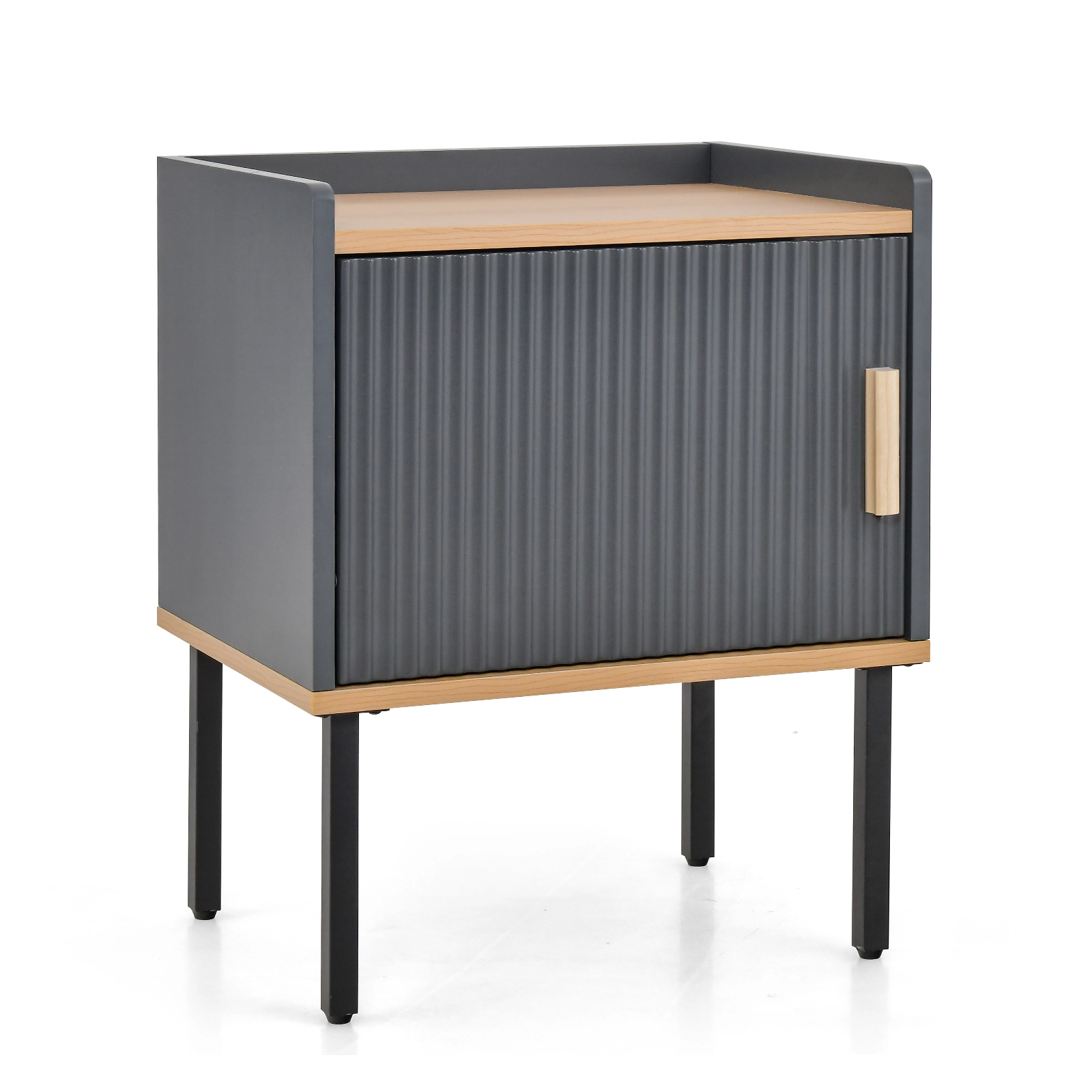 SUGIFT 22 in Gray Nightstand with Single-Door Cabinet and Raised Edge