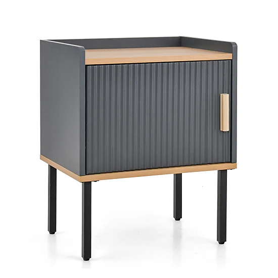 SUGIFT 22 in Gray Nightstand with Single-Door Cabinet and Raised Edge