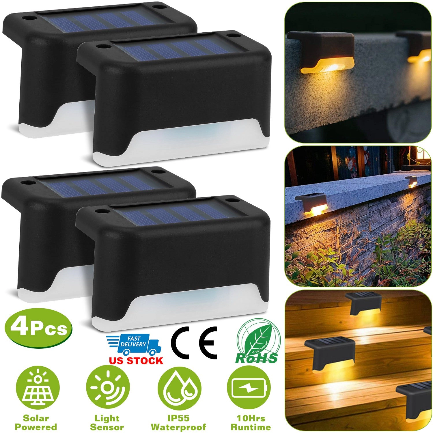GBruno Solar LED Step Lights 4-Pack Outdoor Waterproof