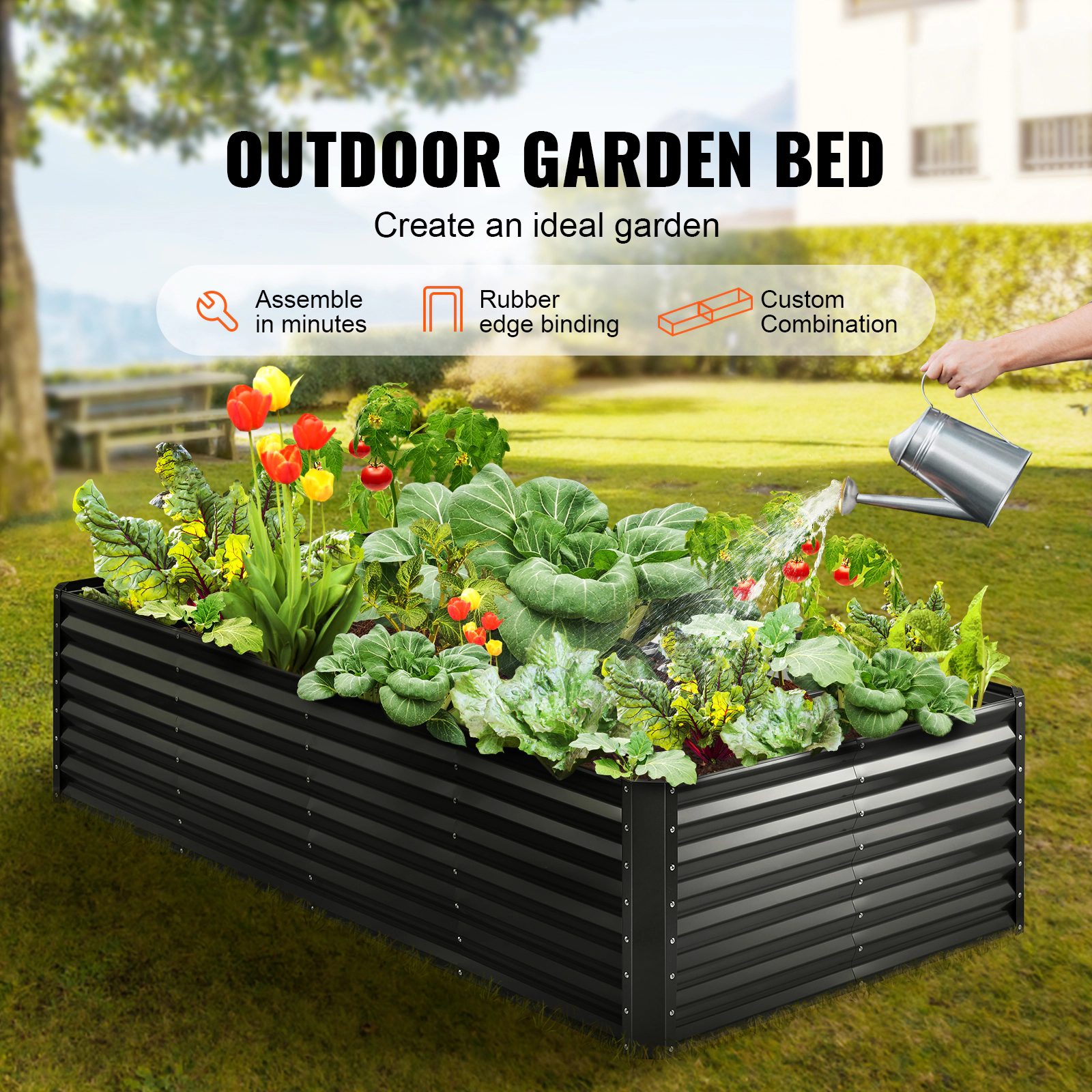 HONGGE Metal Raised Garden Bed Outdoor Galvalume Planter Garden Box Open Bottom Design Large Planter Raised Bed for