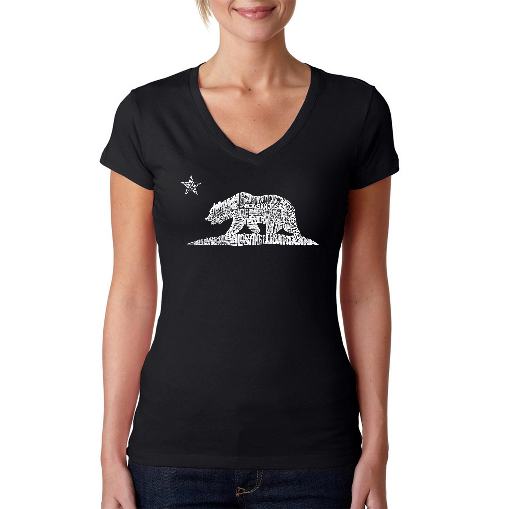LA Pop Art Womens Word V-Neck T-Shirt