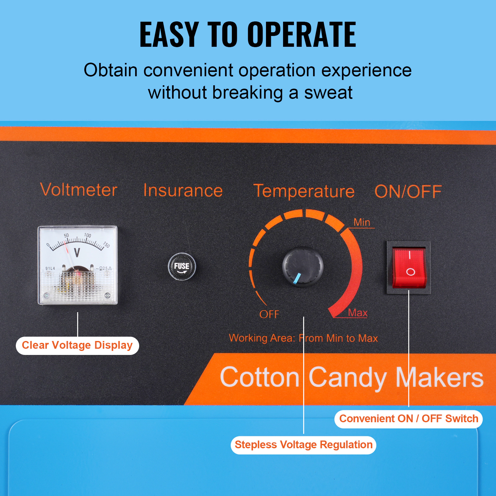 HONGGE Electric Cotton Candy Machine 1000W Floss Maker Commercial with Stainless Steel Bowl