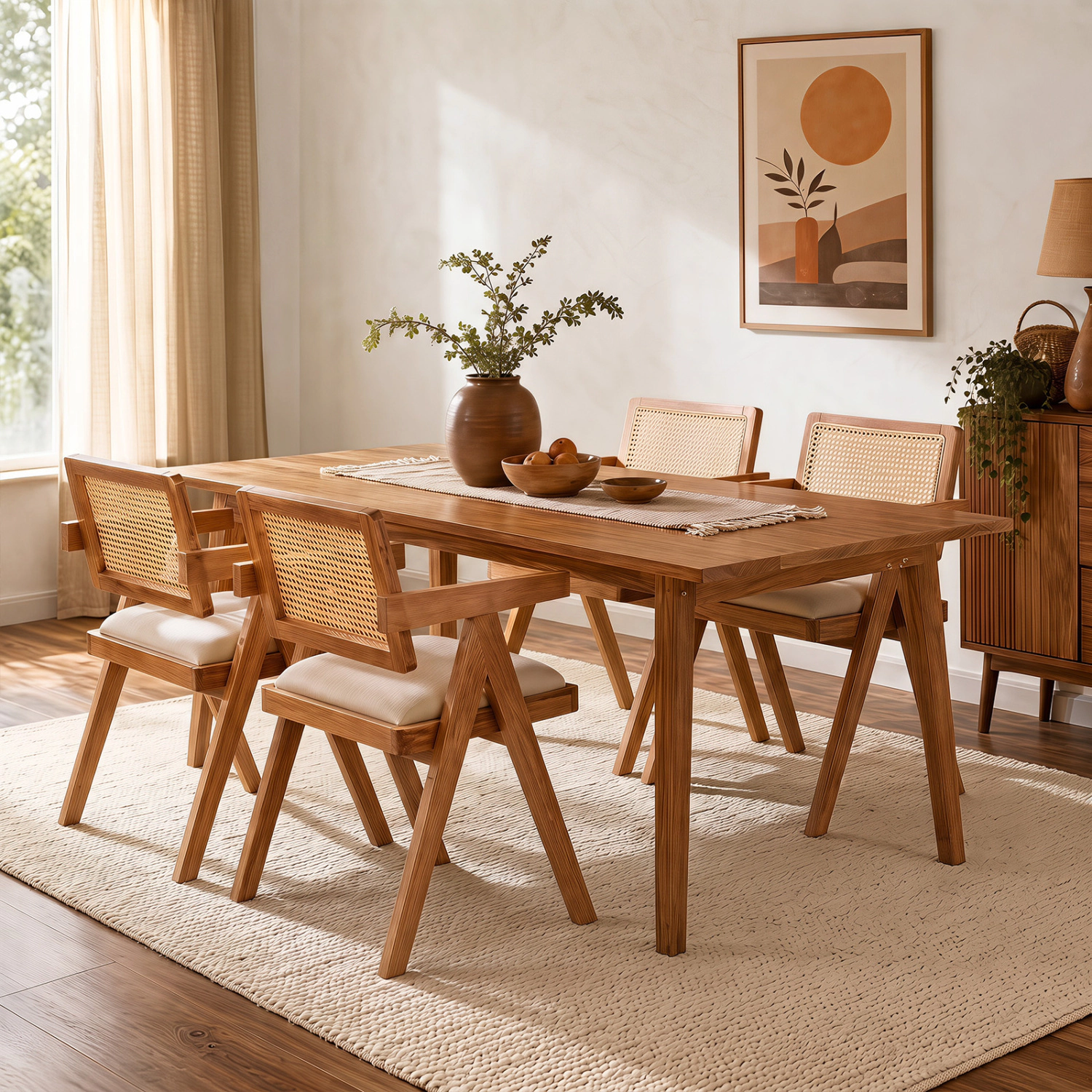 LJG Set of 2 Rattan Accent Chairs with Padded Cushion and Rubber Wood Frame