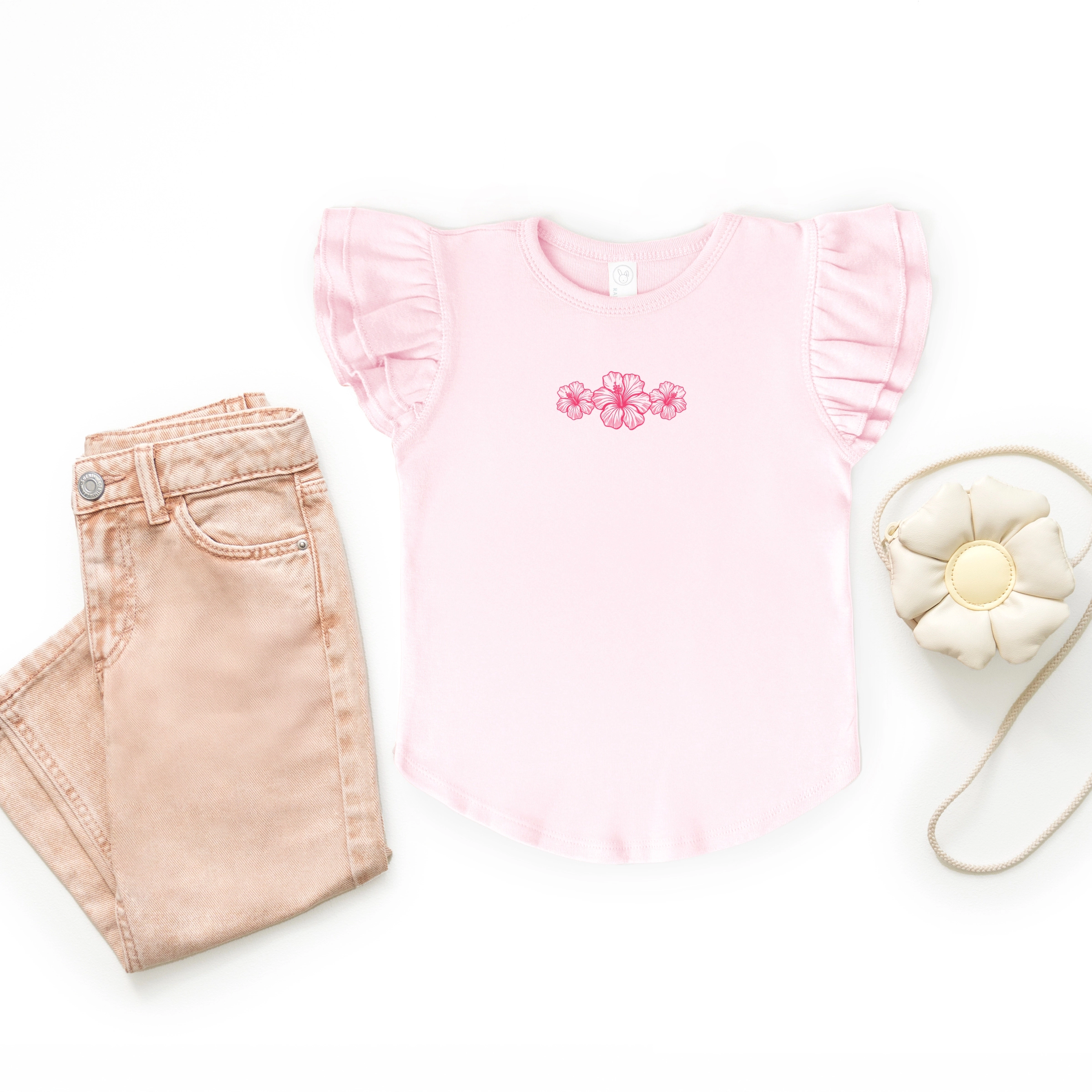 The Juniper Shop - Hibiscus Row Pink Girl's Flutter Sleeve Graphic T-Shirt