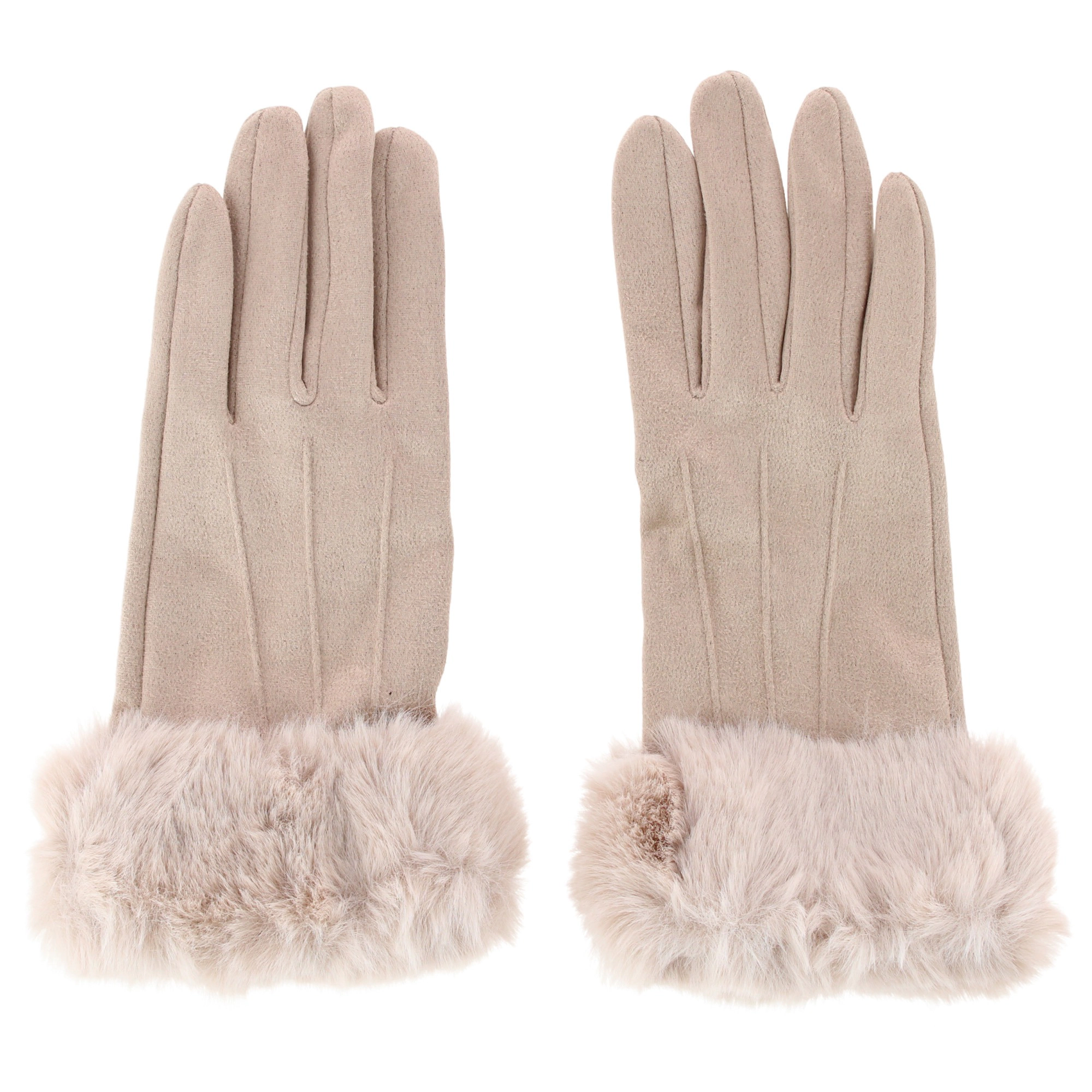 David & Young Women's Tech Touch Suede Winter Gloves with Faux Fur Cuff