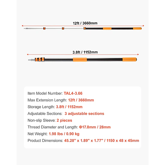 HONGGE Telescopic Extension Pole Multi-Purpose Extendable Pole Sturdy Aluminum Alloy Paint Pole Extension with