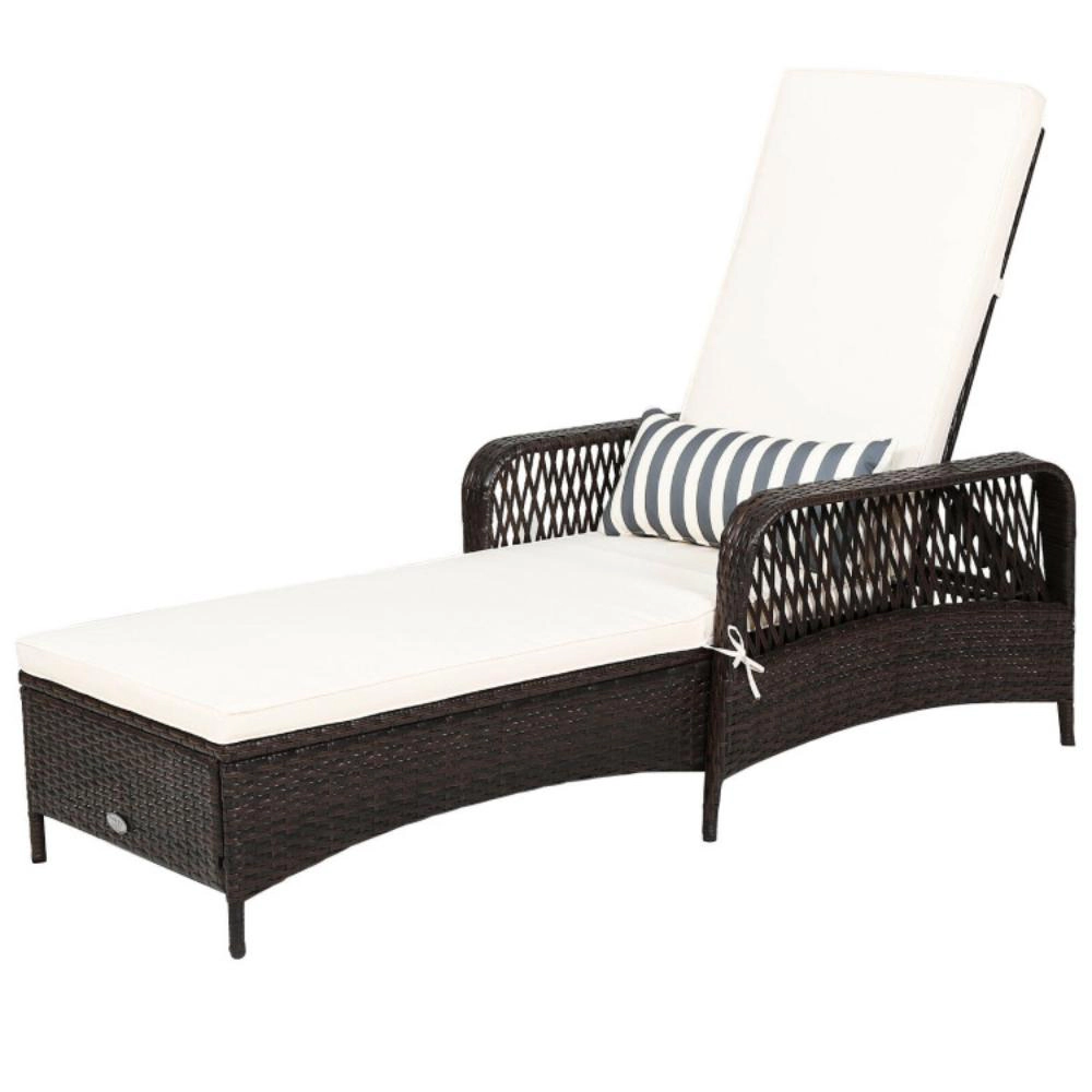 Hivvago Patio Wicker Chaise Lounge Chair with Pillow and Adjustable Backrest with Cushion