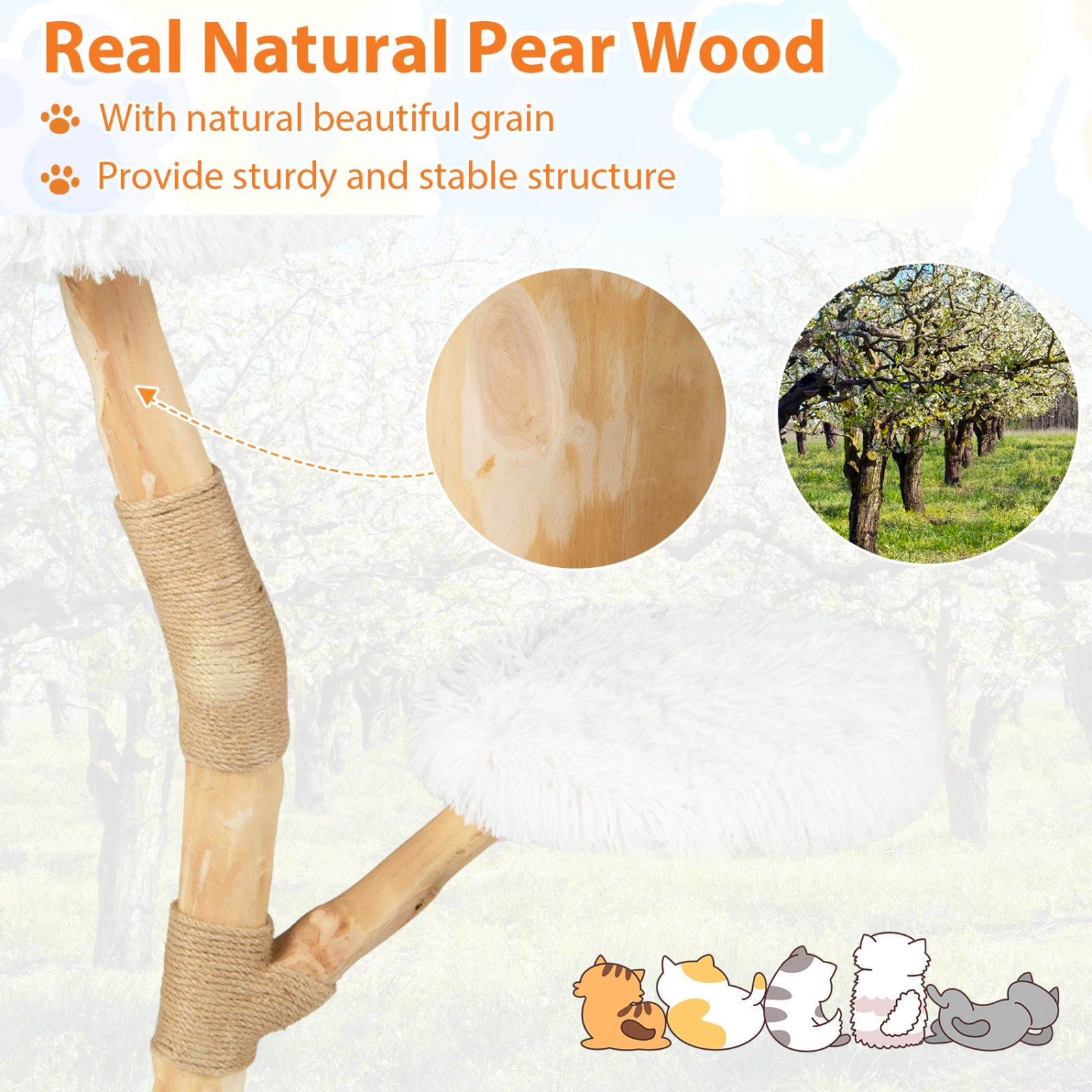 SUGIFT 35.5-in Tall Modern Wooden Cat Tree with 16-in Top Perch Jute Scratching Posts and Anti-Tip Device