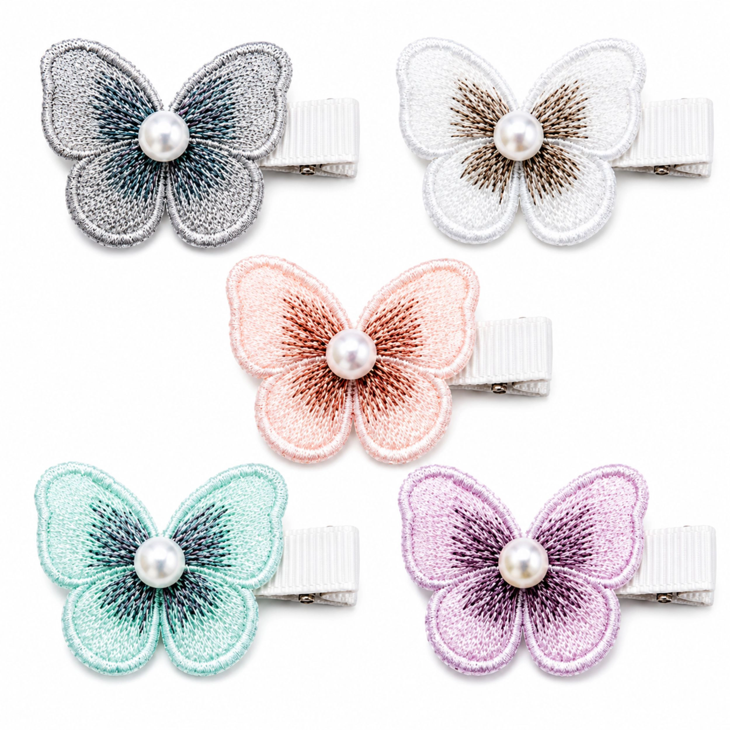 Home Collection Girls & Women 5-Pack Embroidered Butterfly Hair Clip Barrettes