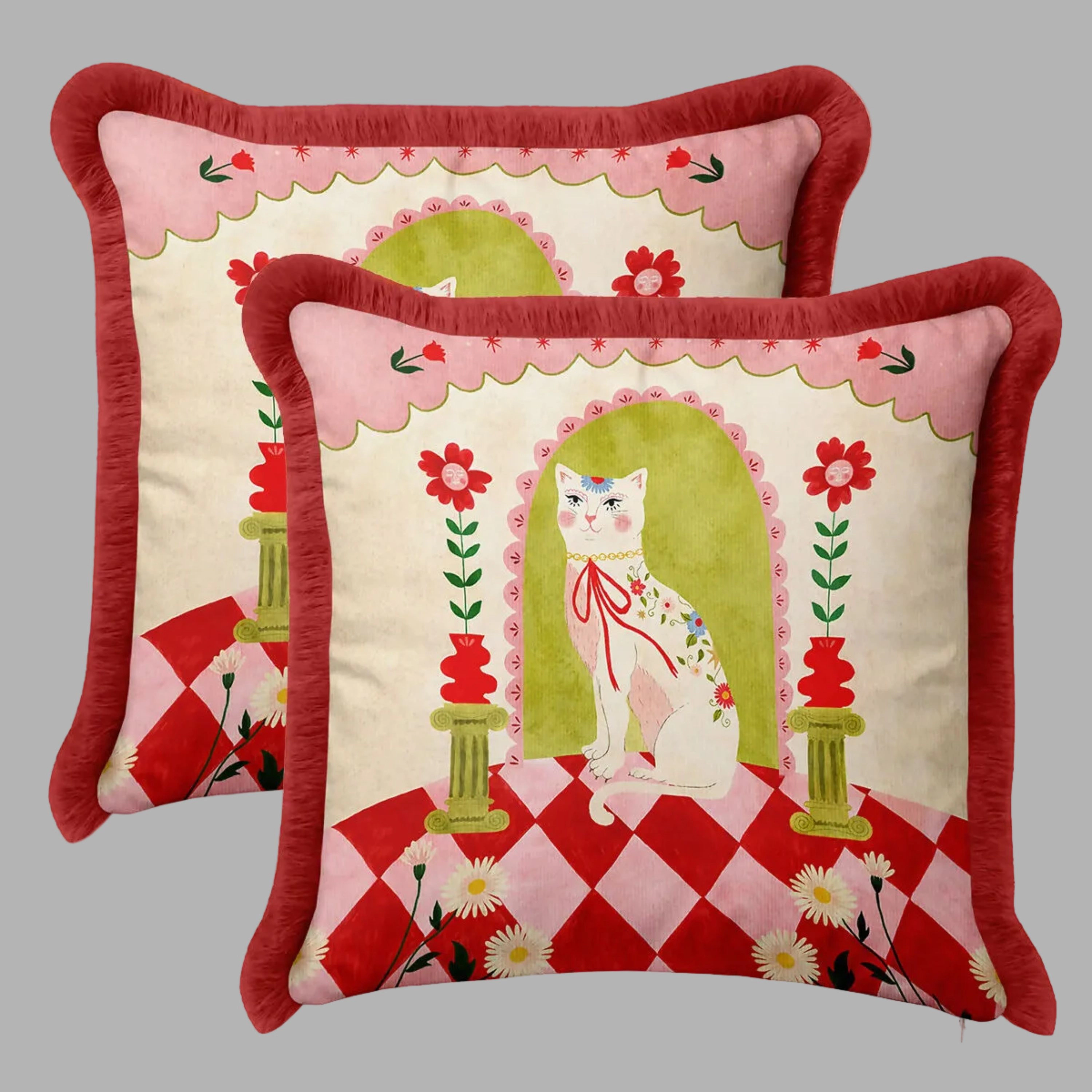 Wear Sierra Cat Fringed  Set of 2 Throw Pillow Cover