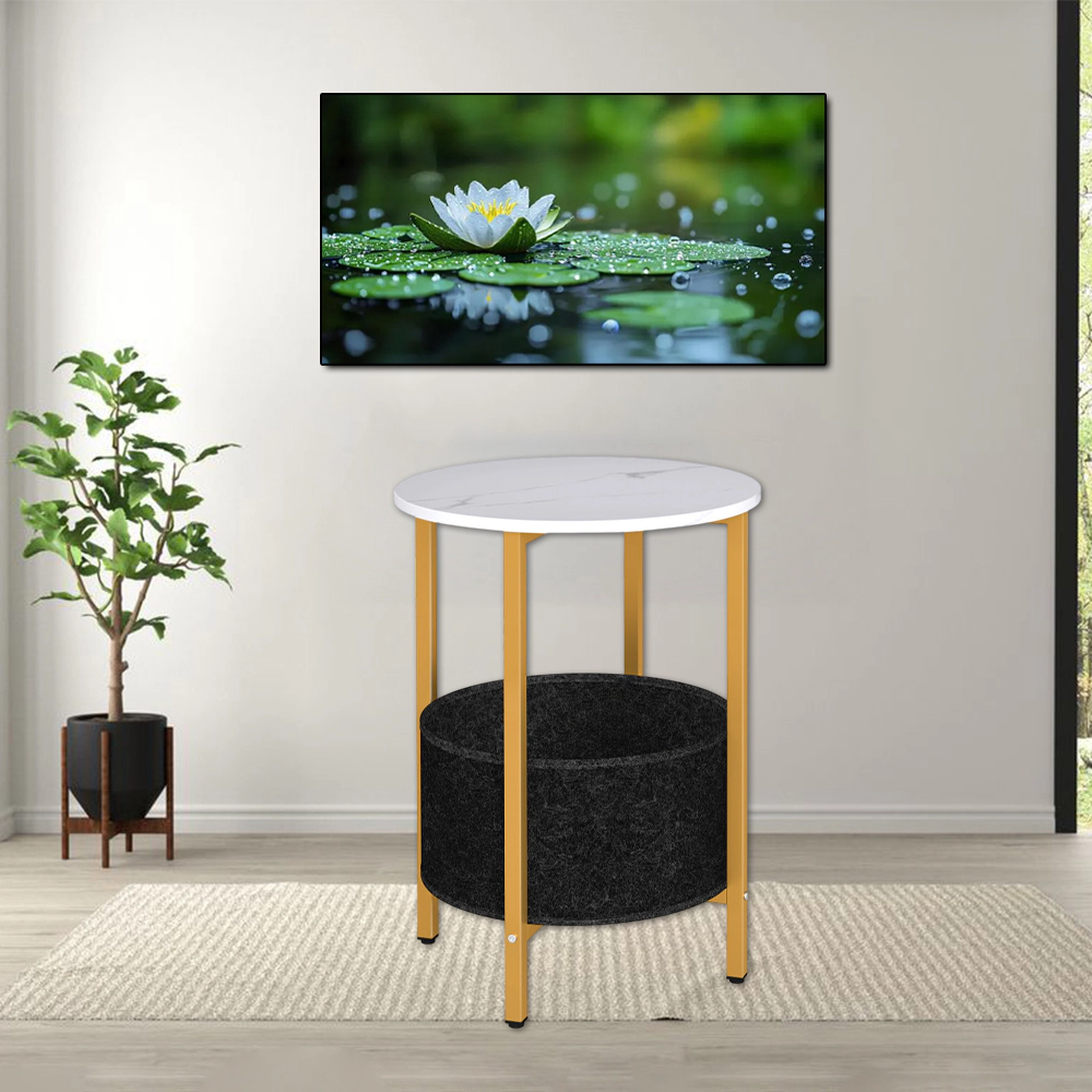 Hivvago Round 2-Tier Accent Table with Detachable Fabric Basket and Metal Structure