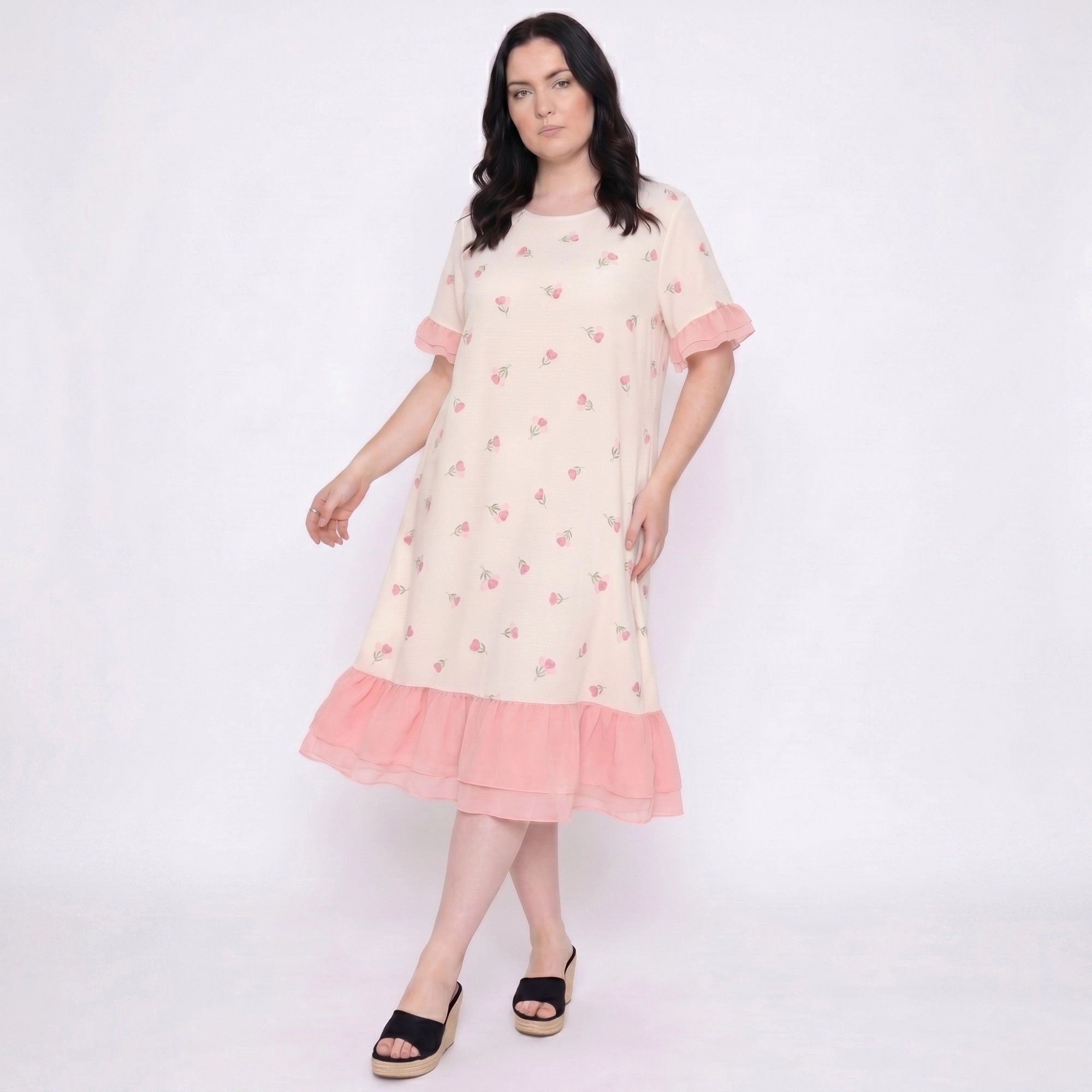 Anna-Kaci Women's Short Sleeve Floral Midi Nightgown Ruffle Trim Relaxed Sleep Dress
