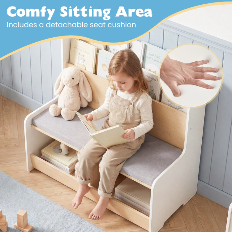 Hivvago Kids Reading Nook with Bench Bookshelf and 2 Cubbies