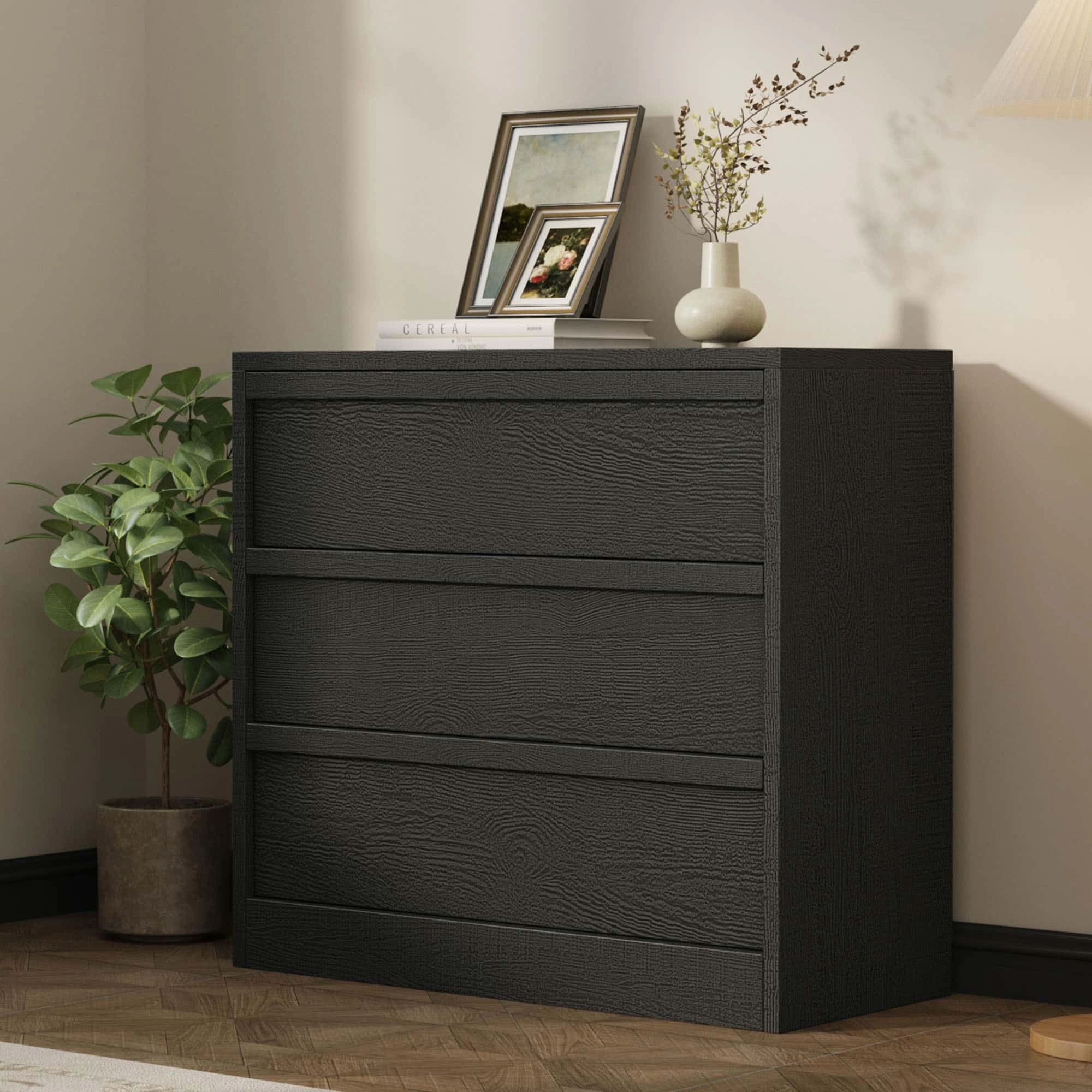 3 Drawer Dresser, Freestanding MDF Chest of Drawers with Storage Top and Anti-Tip Hardware for Bedroom