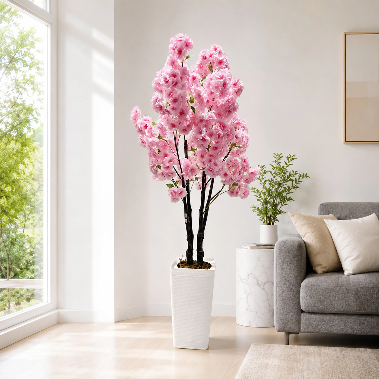 5FT Faux Cherry Blossom Tree – Large Silk Spring Flowering Tree with White Planter, Adjustable Branches, Realistic Dec