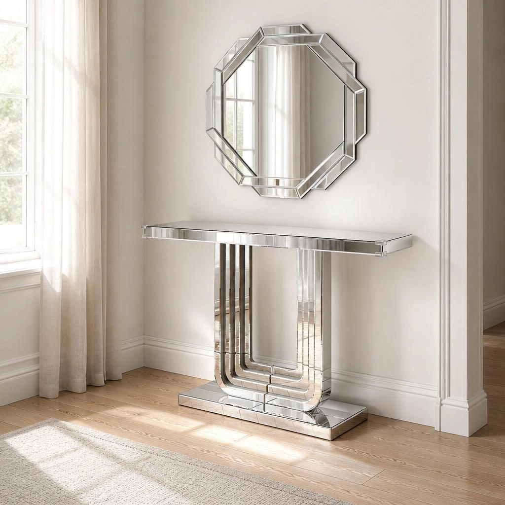 GOODSILO Long Narrow Console Table with Tempered Glass Top