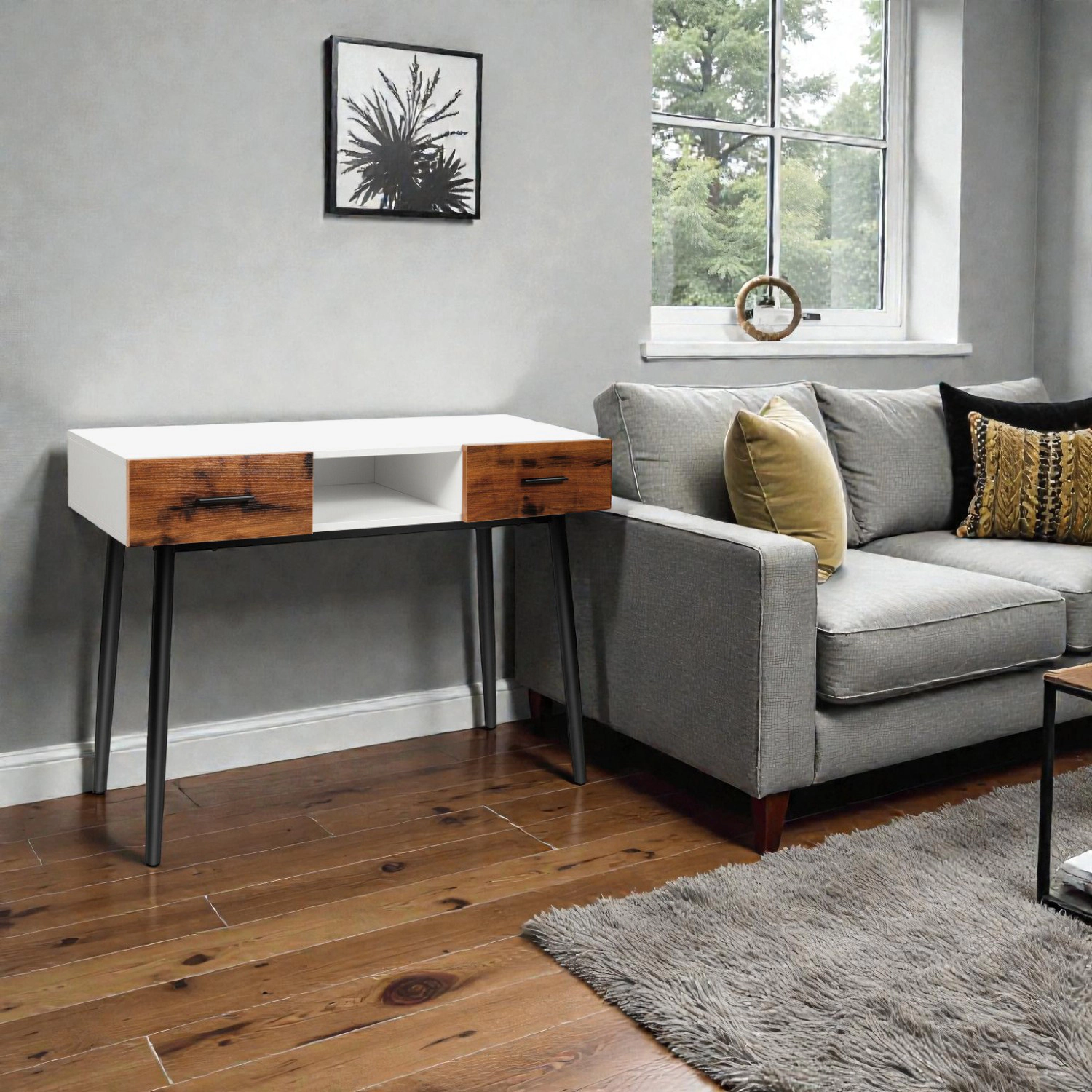 Hivvago Contemporary 42" Hallway Console with Dual Drawer Storage