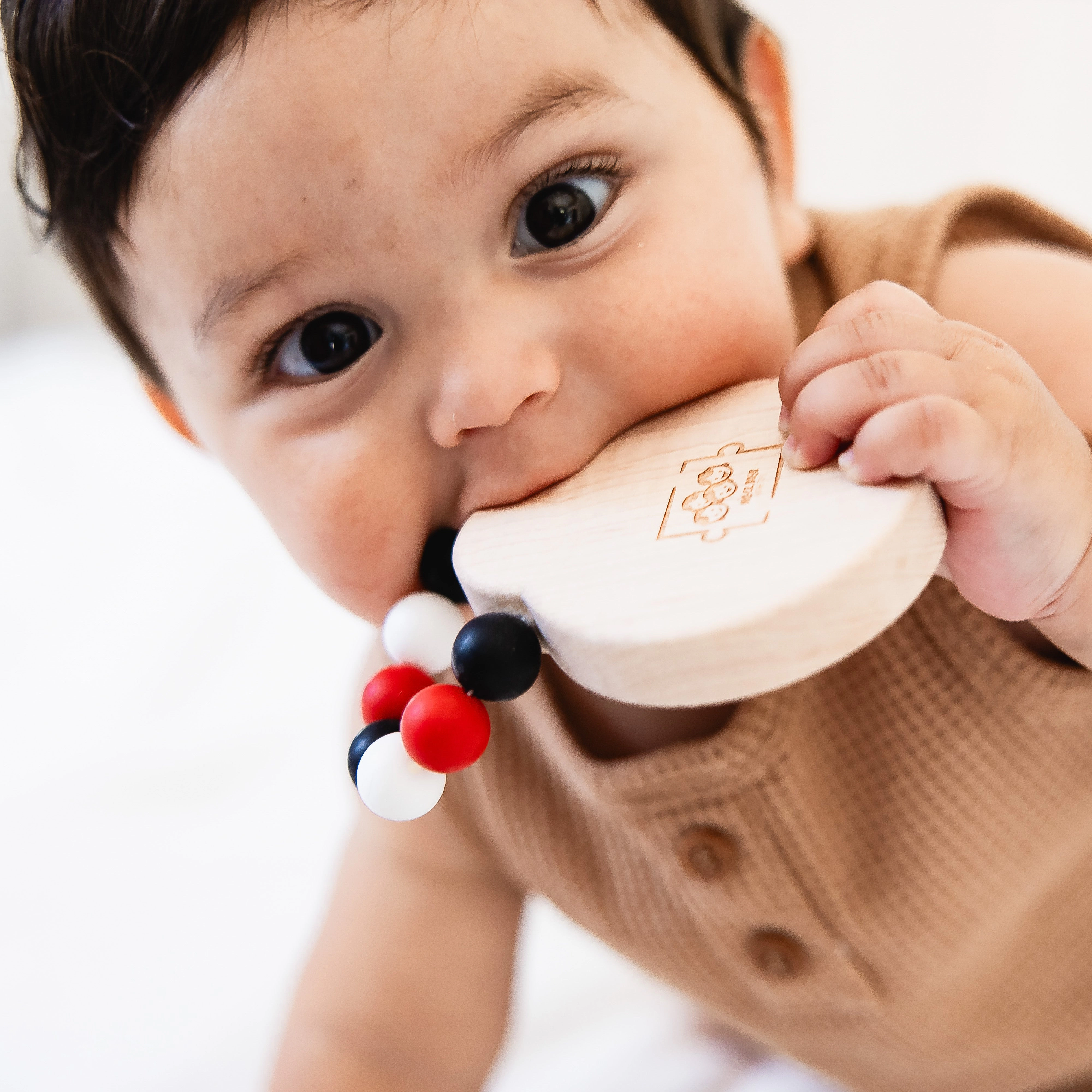 Ladybug Silicone Bead Teether with Organic Cotton Bag - Made in USA