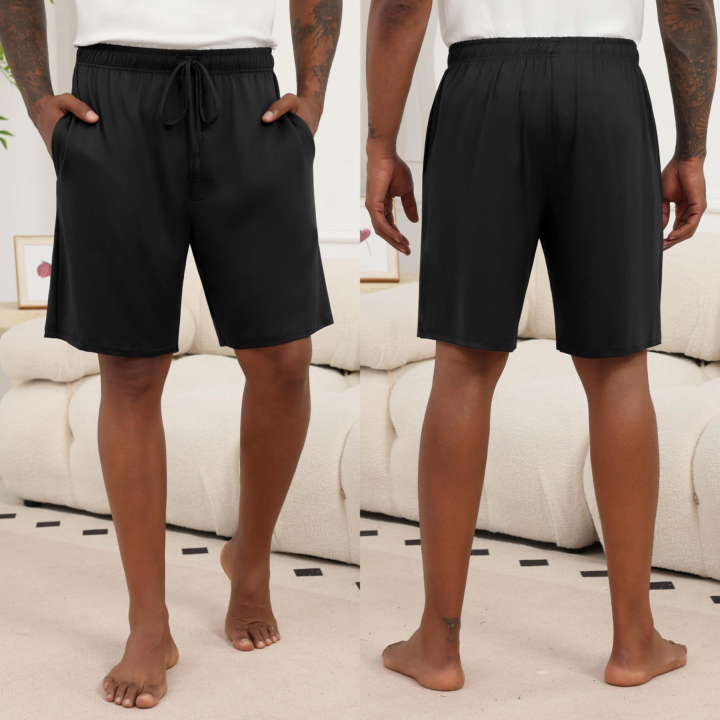 Ekouaer Men's 2 Pack BBQ Beer Print Drawstring Lounge Sleep Shorts