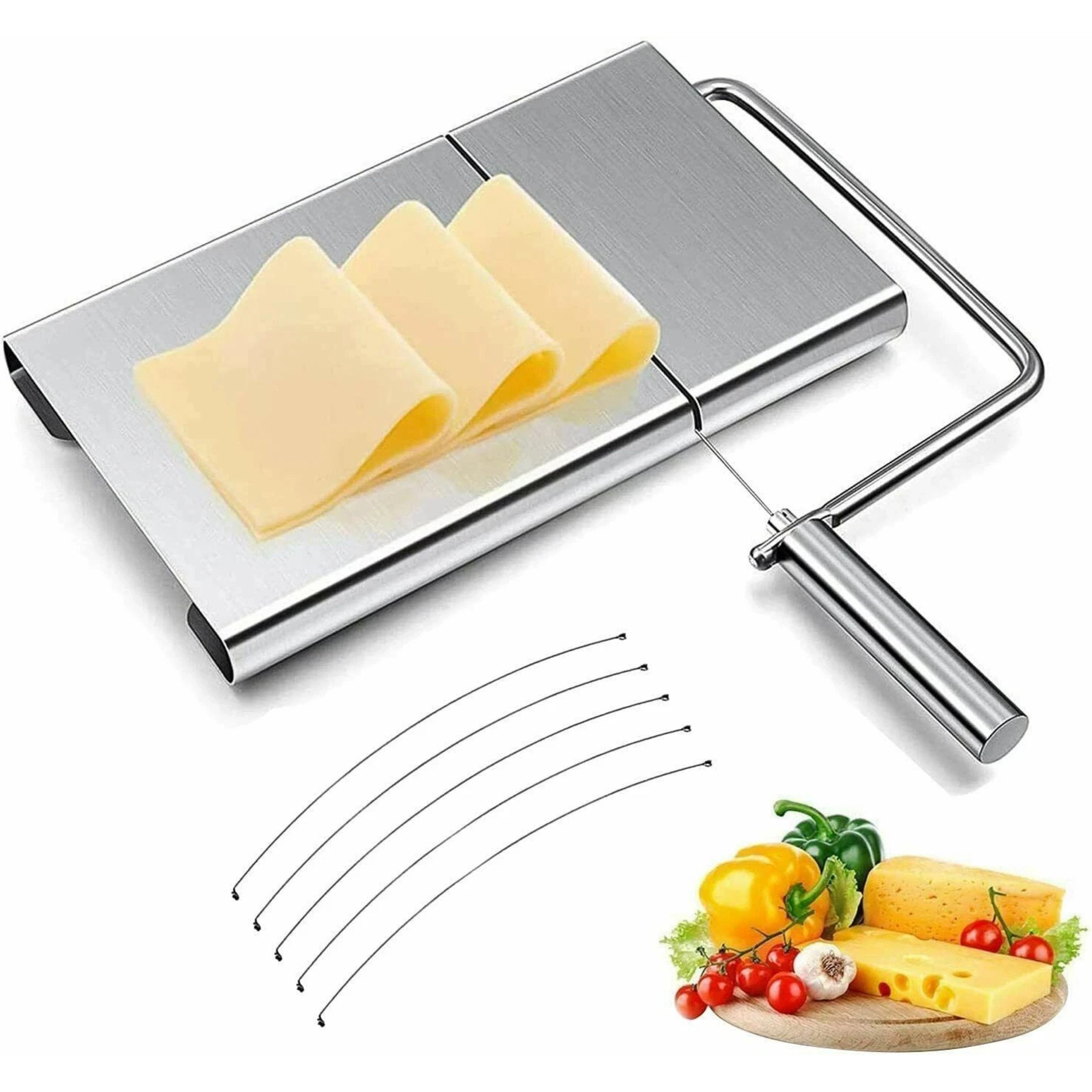 Home Collection Stainless Steel Cheese Slicer Board with 5 Replacement Wires