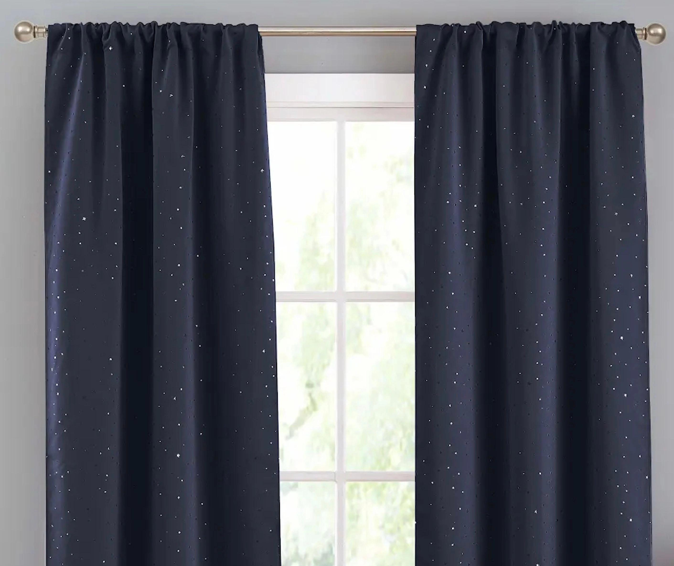 Kate Aurora 2 Piece Juvi Metallic Shooting Stars Room Darkening Rod Pocket Window Curtain Panels