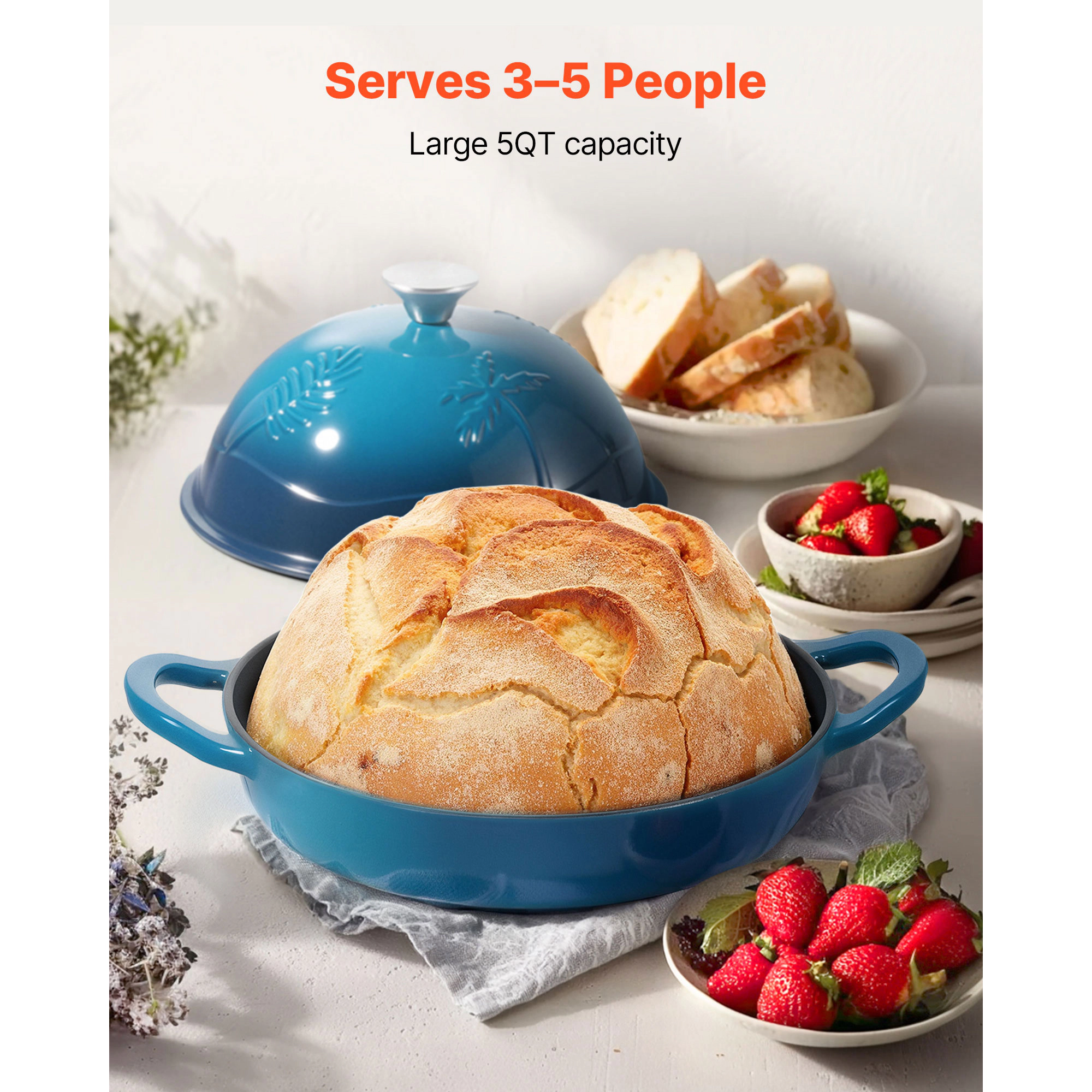 HONGGE Enameled Cast Iron Dutch Oven Pot with Lid and Dual Handles Heavy-Duty Durable Cookware Pan Oven Induction