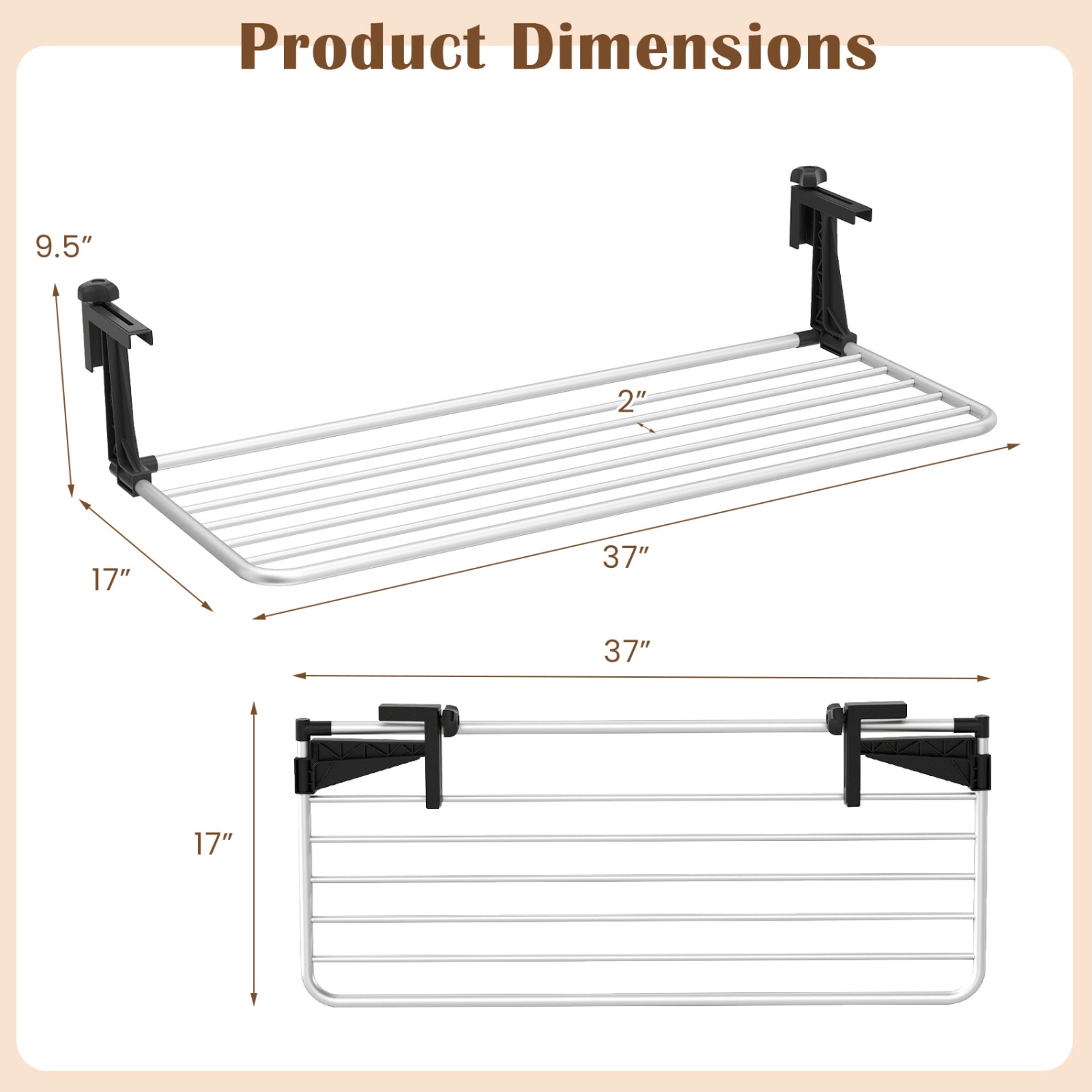 SUGIFT Portable Foldable Clothes Drying Rack Airer with Extendable Radiator Hooks Silver and Black