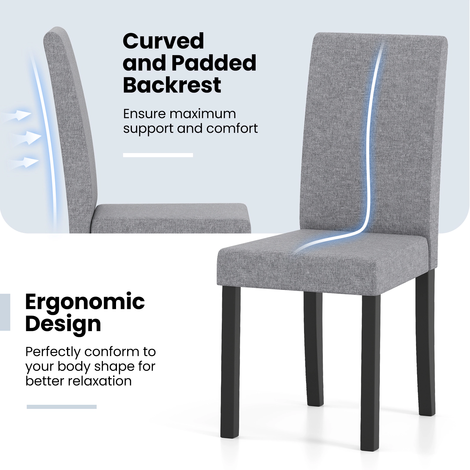 SUGIFT Set of 2 Mid-Century Modern Fabric Upholstered Parson Dining Chairs 330-Lb Capacity Light Gray