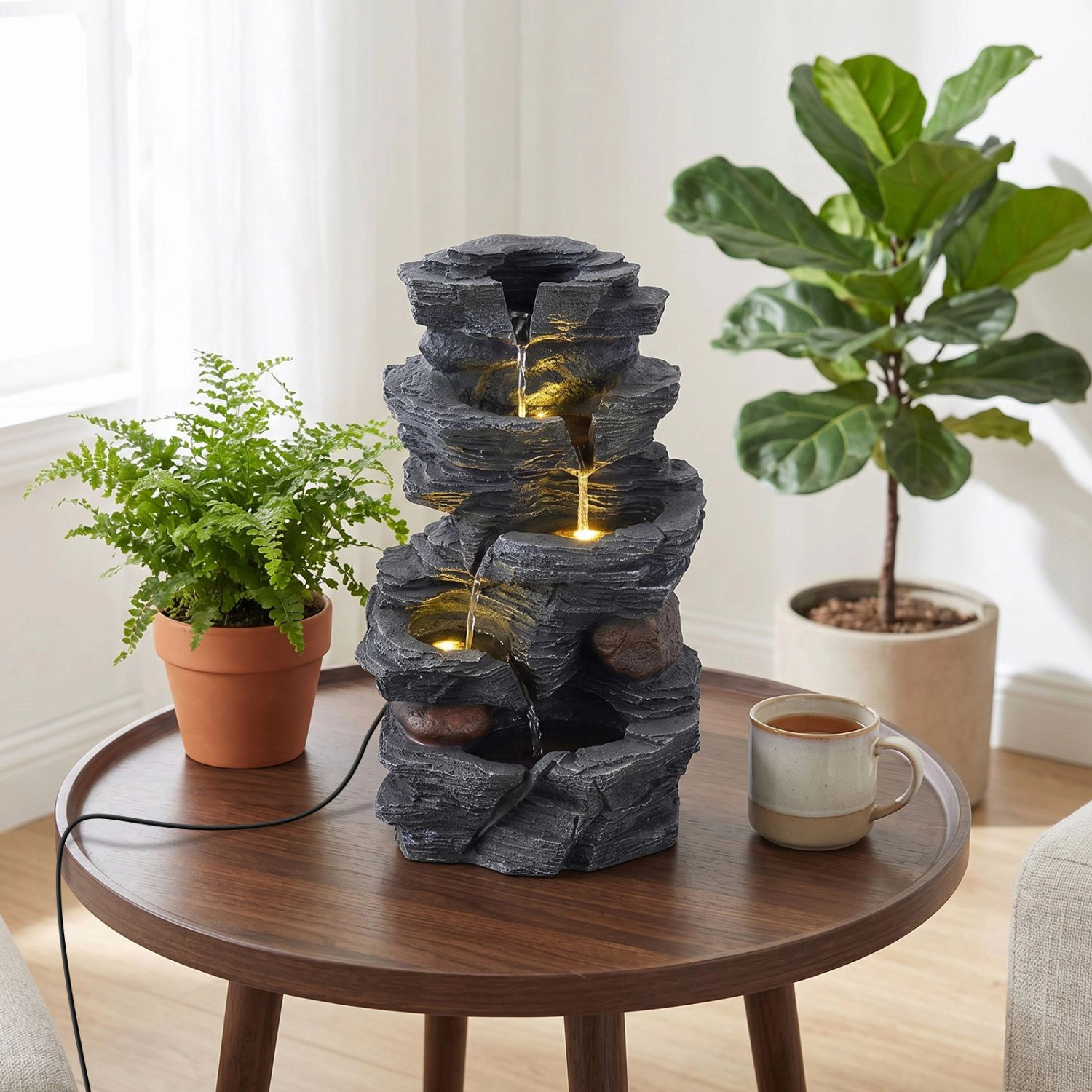 SlickBlue 5 Tier Outdoor Water Fountain with LED Lights